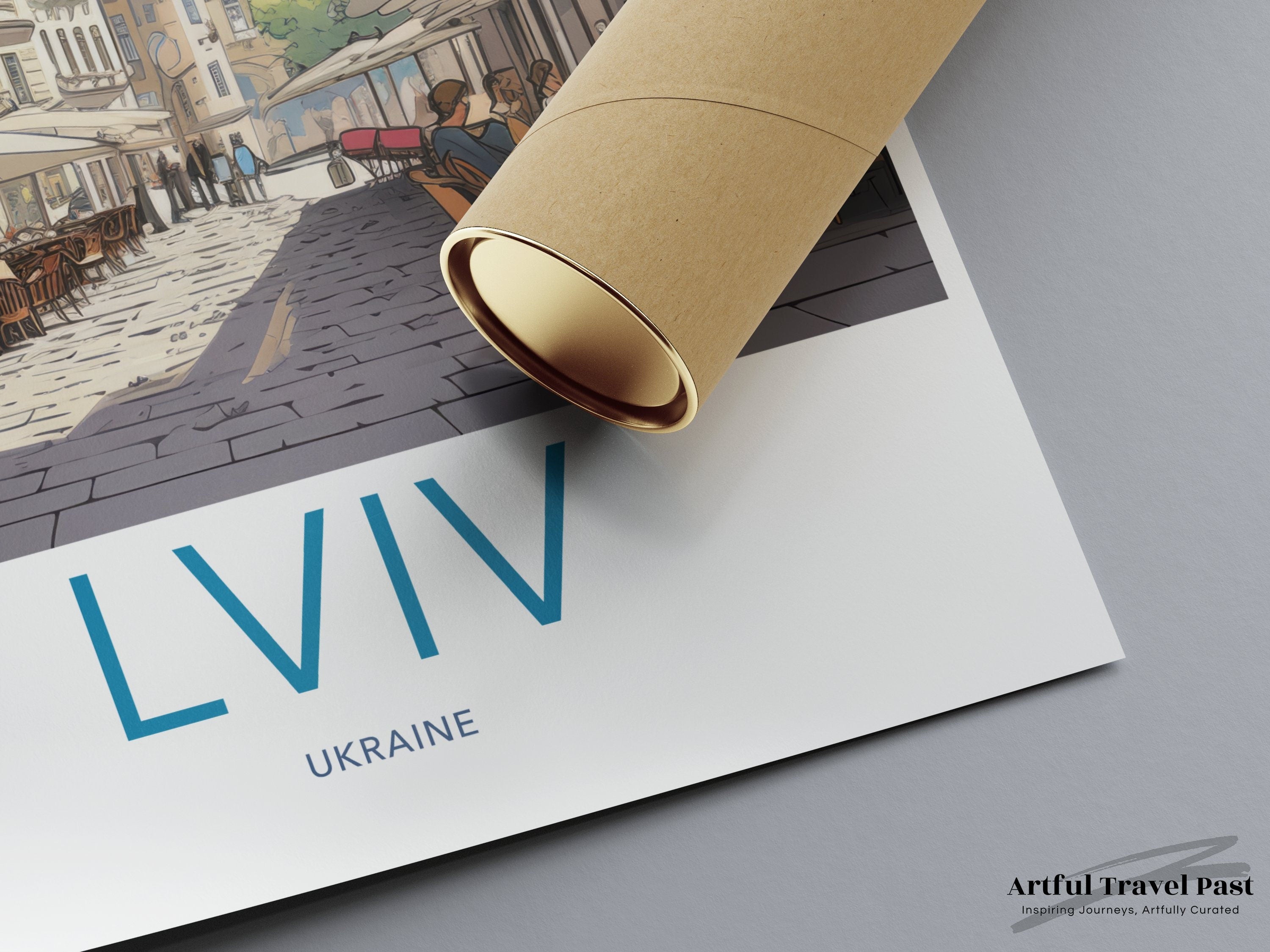 Lviv Cityscape Wall Art Print, European Street Scene Poster, Ukraine Travel Illustration, Historic Architecture Artwork