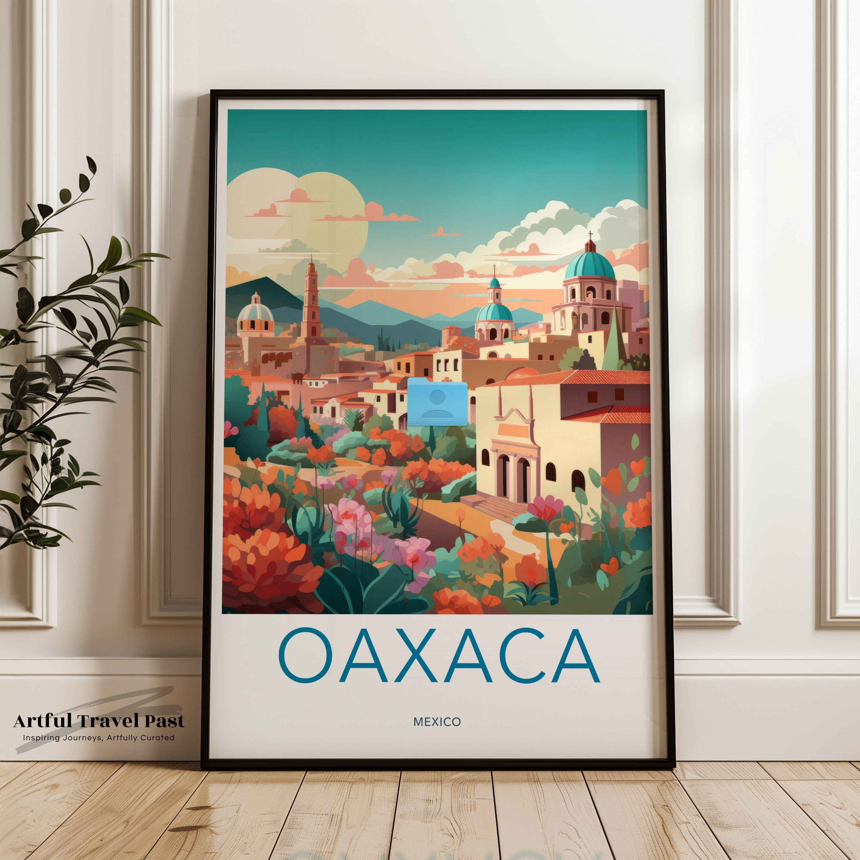 Oaxaca Travel Poster, Vintage Cityscape Wall Art, Mexico Decor, Colorful Urban Landscape Print, Vibrant Sunset Illustration