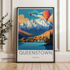 Queenstown wall art print, New Zealand mountain landscape, hot air balloons decor, colorful scenic view, home office wall decor