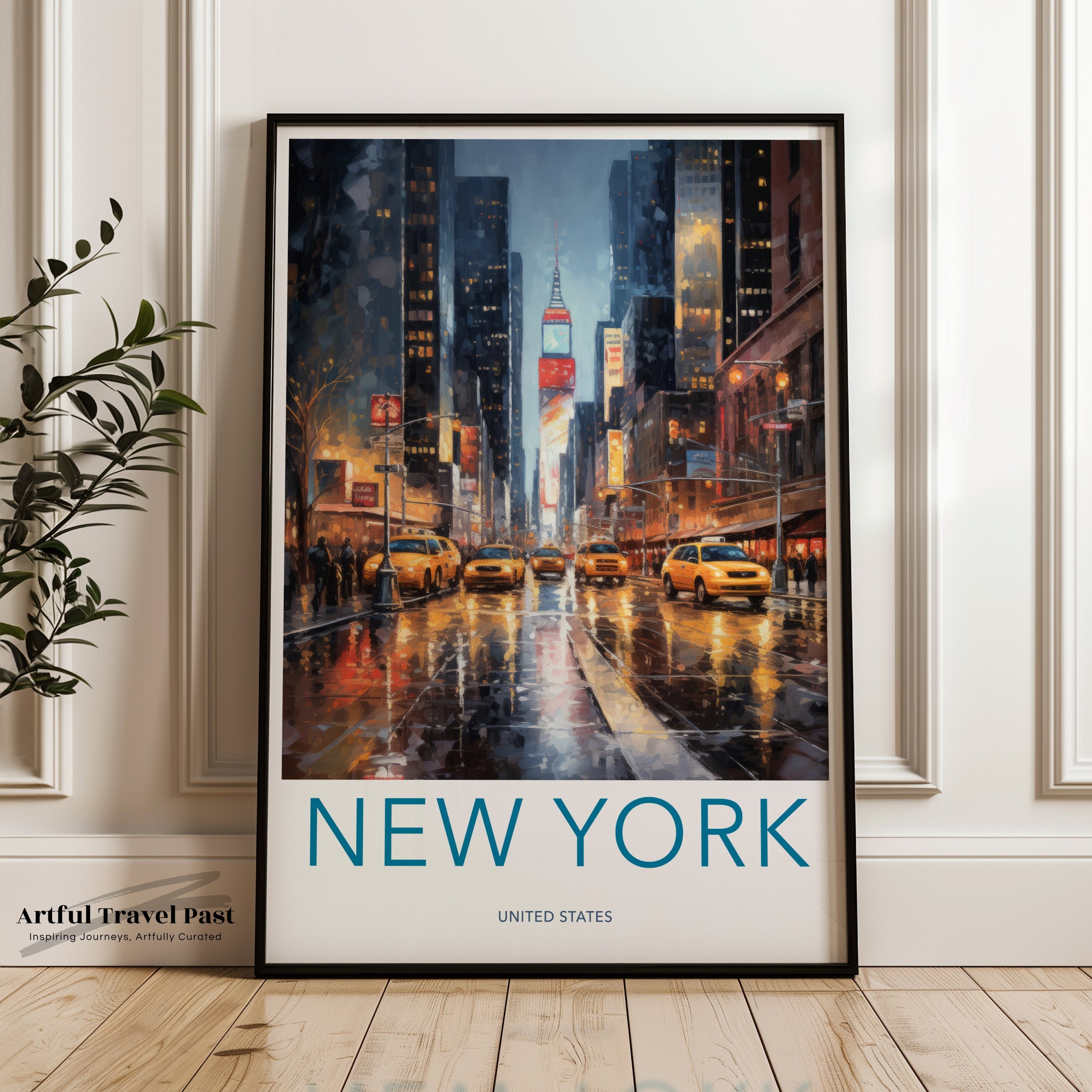 New York City Wall Art, Times Square Print, Urban Night Scene, Cityscape Artwork, Yellow Cabs, Modern Home Decor