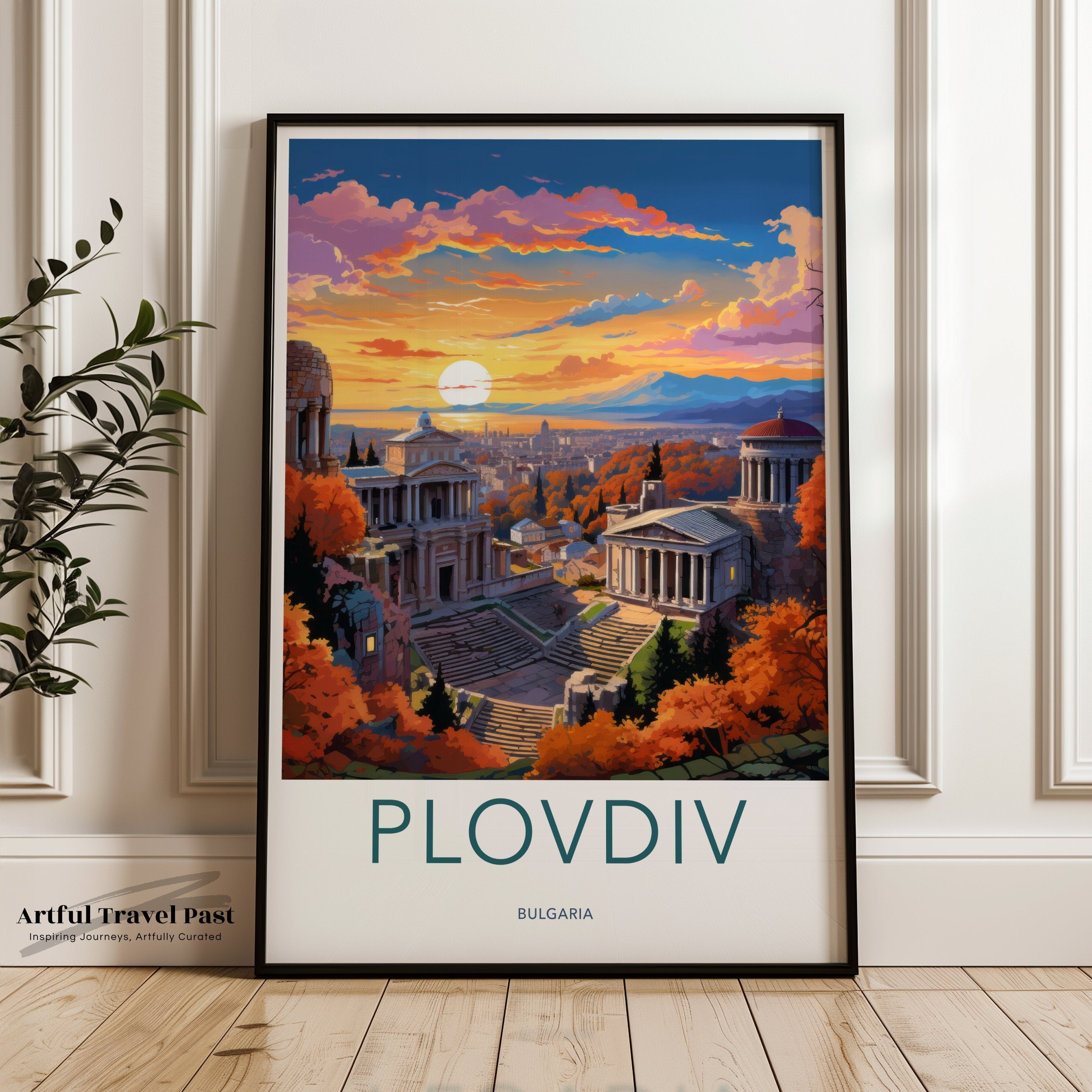 Plovdiv Cityscape Print, Sunset Wall Art, Bulgaria Travel Poster, Bohemian Decor, Vintage City Art, European Cityscape, Scenic Keepsake