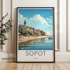 Sopot beach panoramic view wall art, charming coastal town print, nautical seaside artwork, Poland travel poster decor