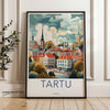 Tartu cityscape wall art, Estonia city poster, Tartu print, vibrant city decor, European travel art, scenic city illustration