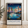 Singapore Cityscape Wall Art, Colorful Night Skyline Print, Singapore Poster, Vibrant City Scene Illustration, Modern Home Decor