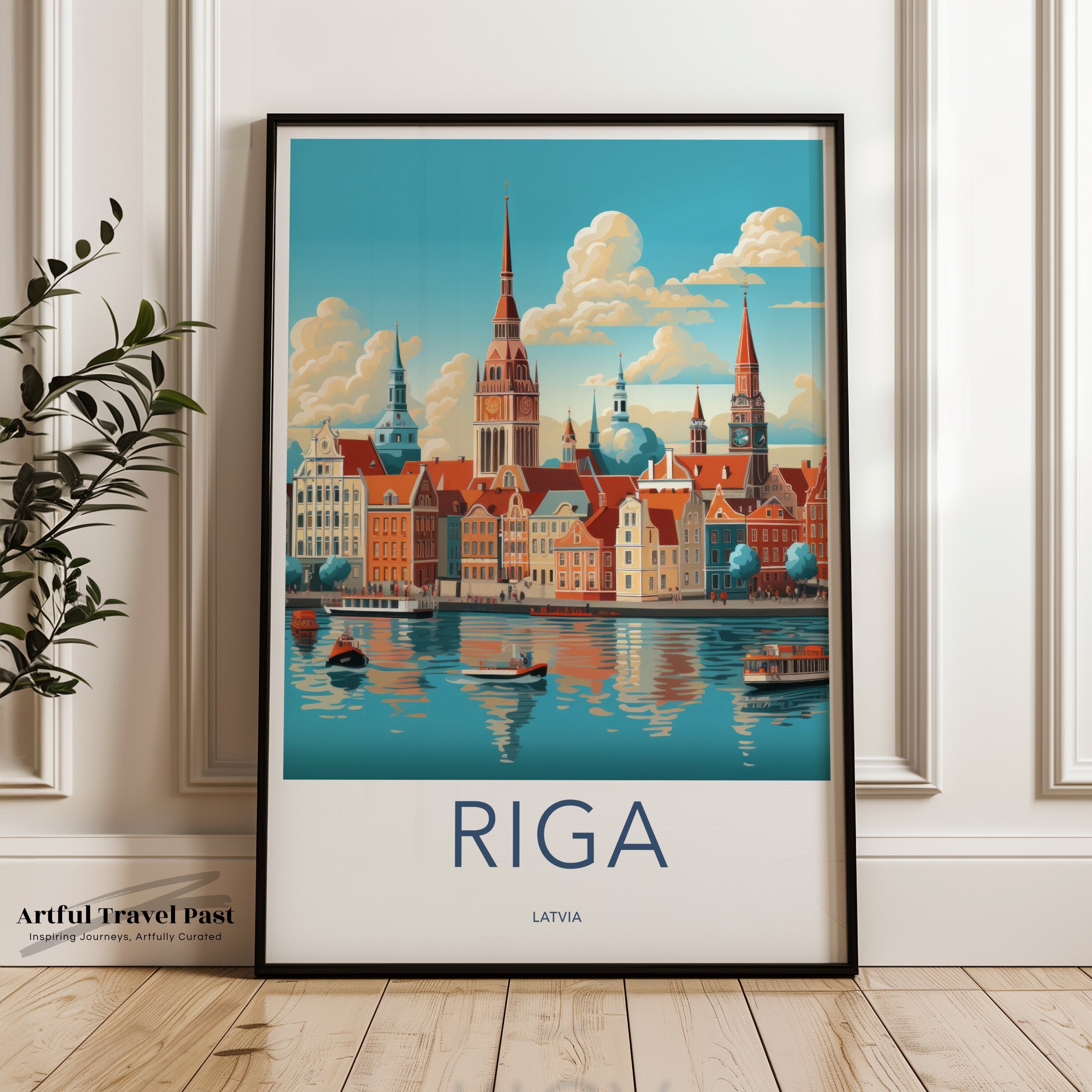 Colorful Riga Latvia Wall Art Print, Vibrant Cityscape Poster, European City Travel Decor, Architectural Illustration, Home Decoration