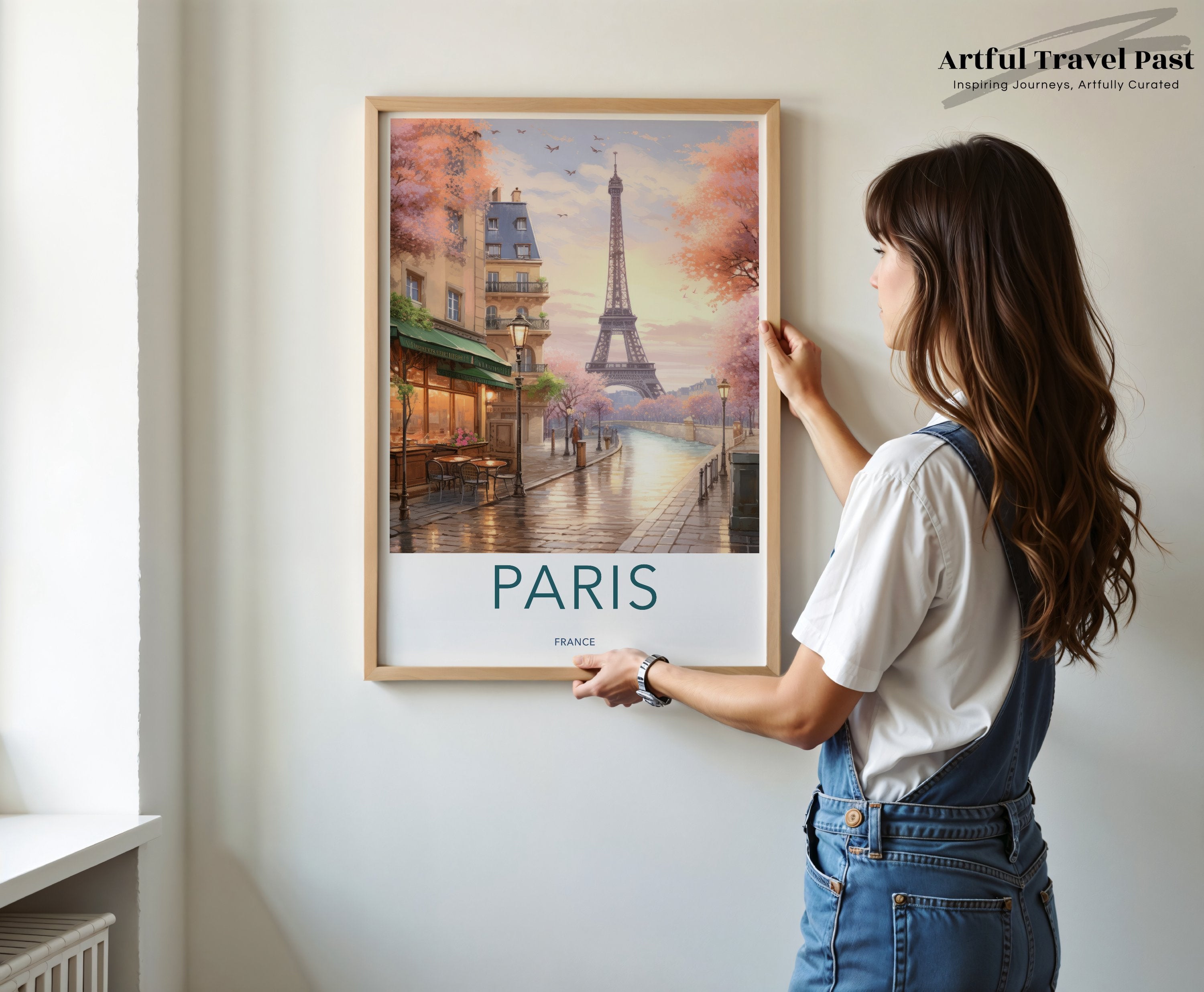 Vintage Paris Wall Art Print Eiffel Tower Autumn Decor French Cafe Scene Poster Romantic Cityscape Artwork Parisian Travel