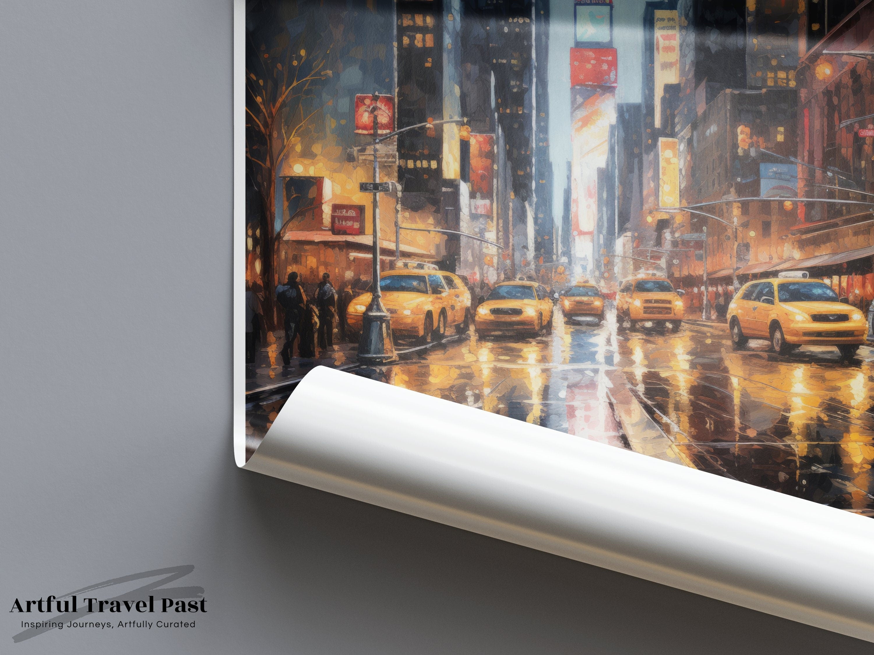 New York City Wall Art, Times Square Print, Urban Night Scene, Cityscape Artwork, Yellow Cabs, Modern Home Decor