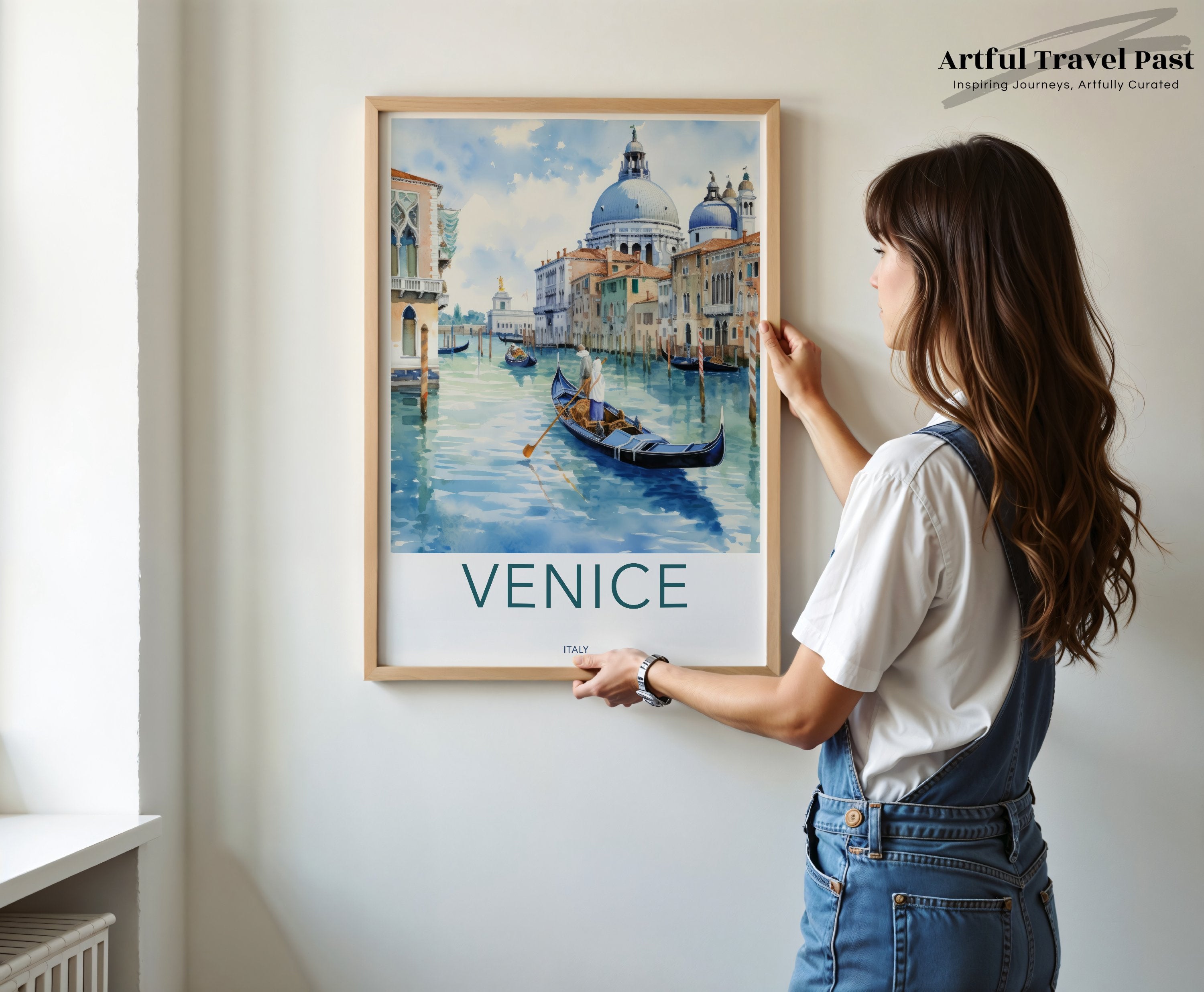 Venice Italy Wall Art Print, Gondola Canal Scene, Italian Cityscape, European Travel Poster, Watercolor Art, Home Decor