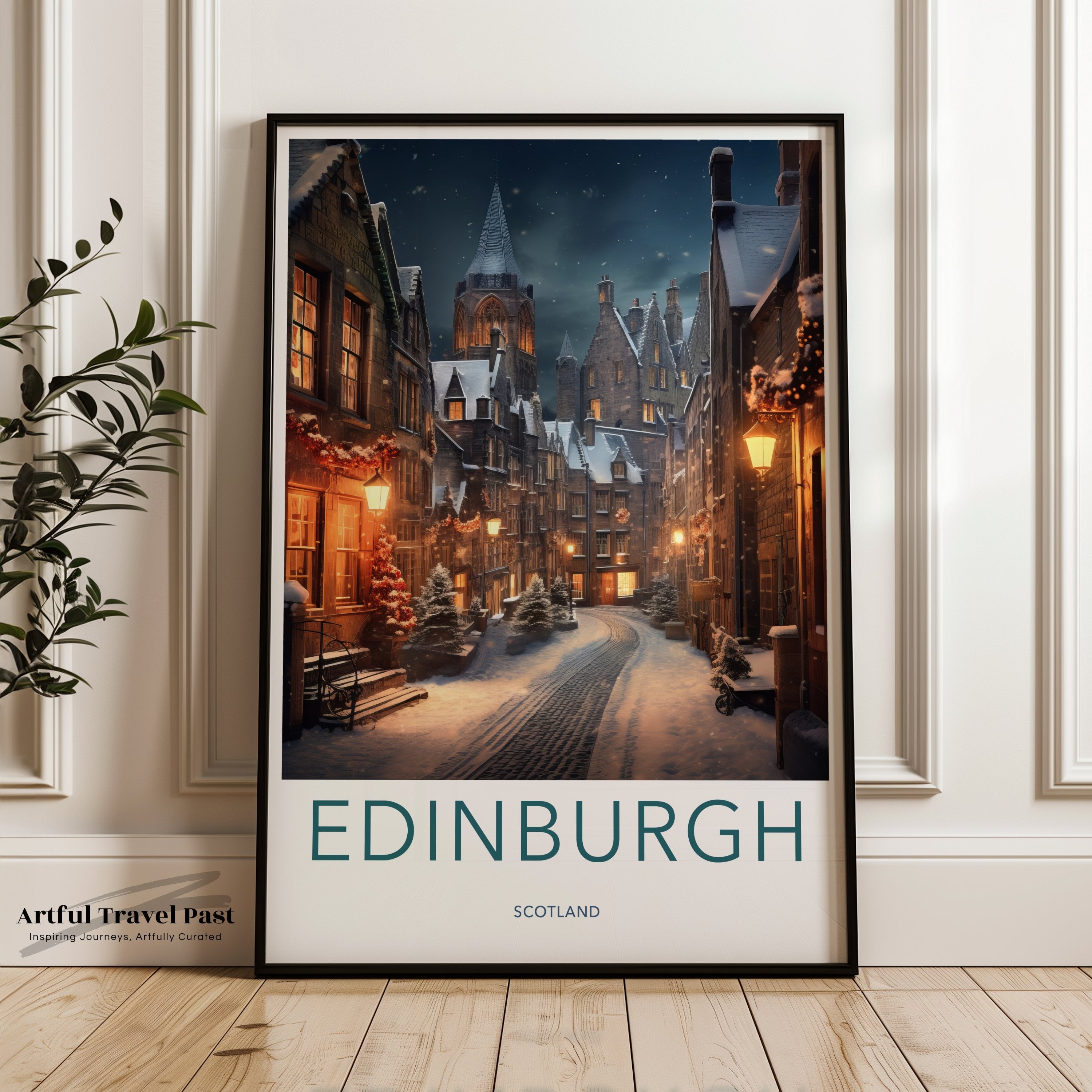 Edinburgh Winter Night, Scenic Snowy Street, Historical Architecture, Scottish Wall Art, Cityscape Print, Home Decor