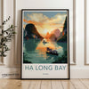 Ha Long Bay Vietnam Wall Art, Stunning Sunset View, Scenic Seascape, Majestic Rock Formations, Boats on Water, Travel Decor