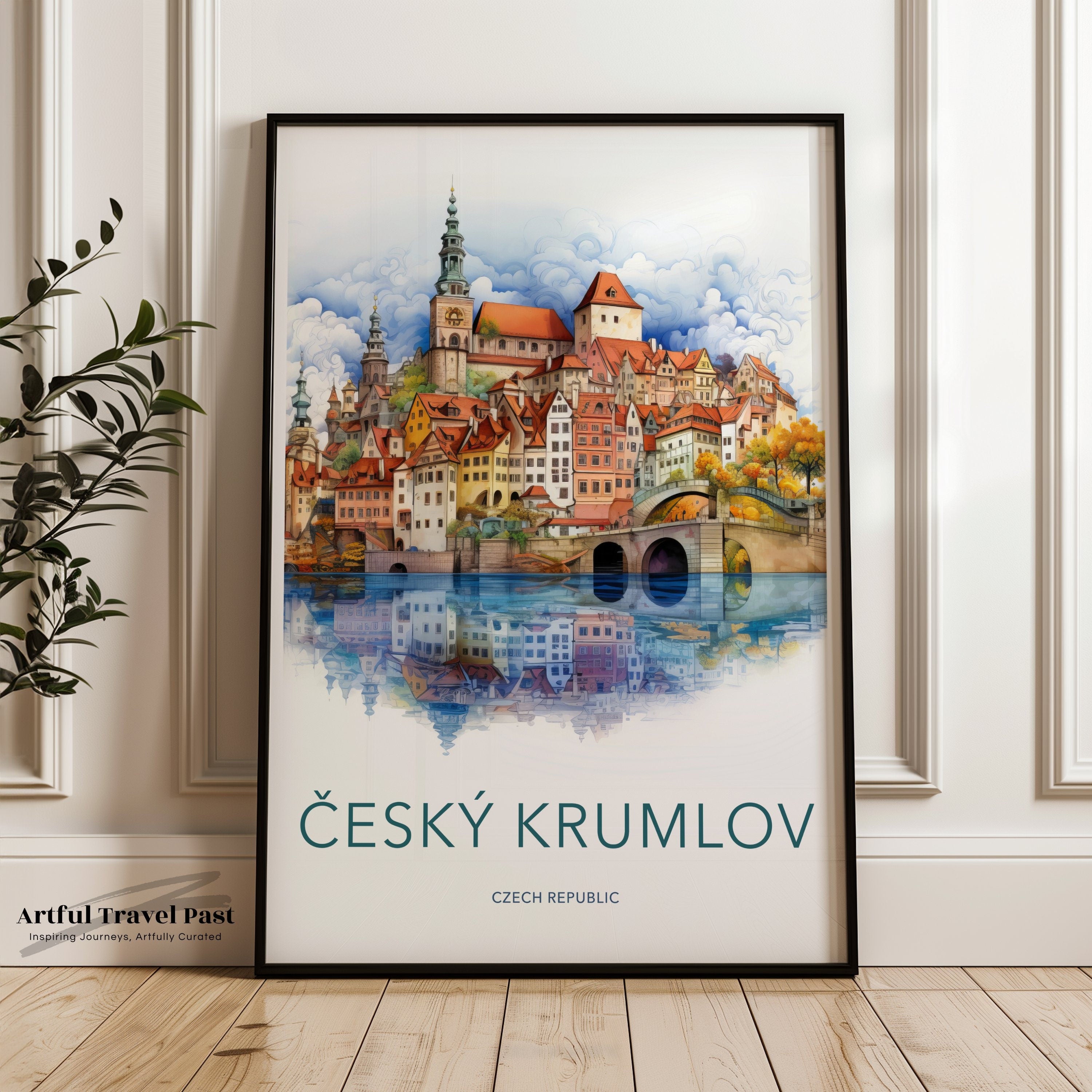 Cesky Krumlov Wall Art, Czech Republic Cityscape Poster, Historic European Town Illustration, Travel Decor, Architecture Print