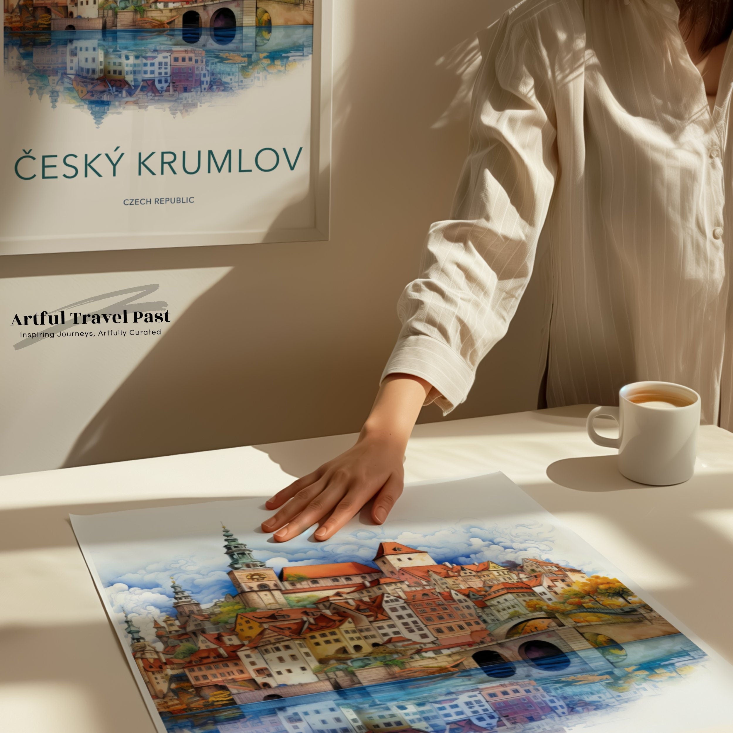 Cesky Krumlov Wall Art, Czech Republic Cityscape Poster, Historic European Town Illustration, Travel Decor, Architecture Print