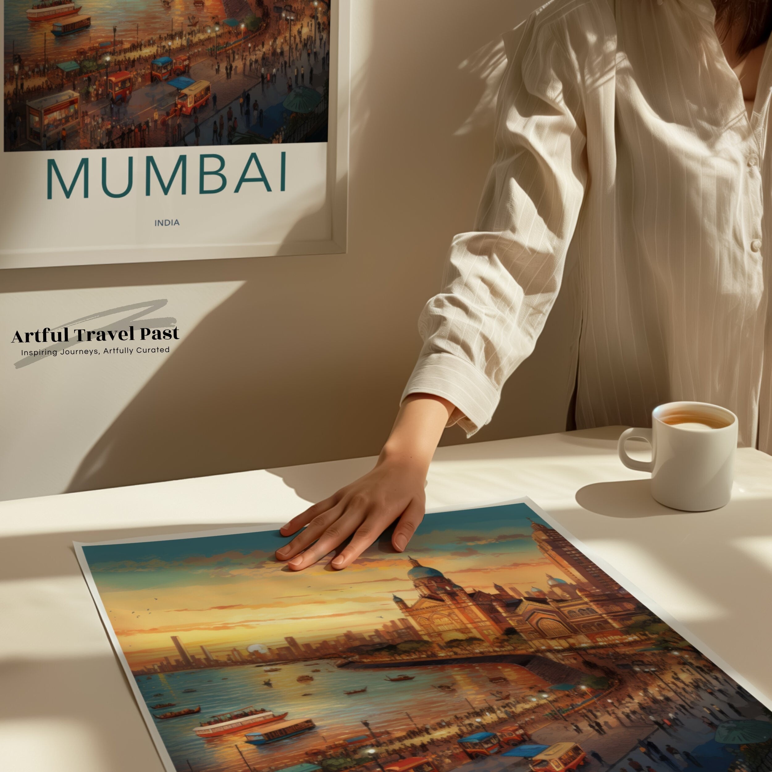 Mumbai Wall Art, Cityscape Print, Coastal Sunset Poster, Architectural Landmark Artwork, India Travel Decor, Vibrant Urban Scenery