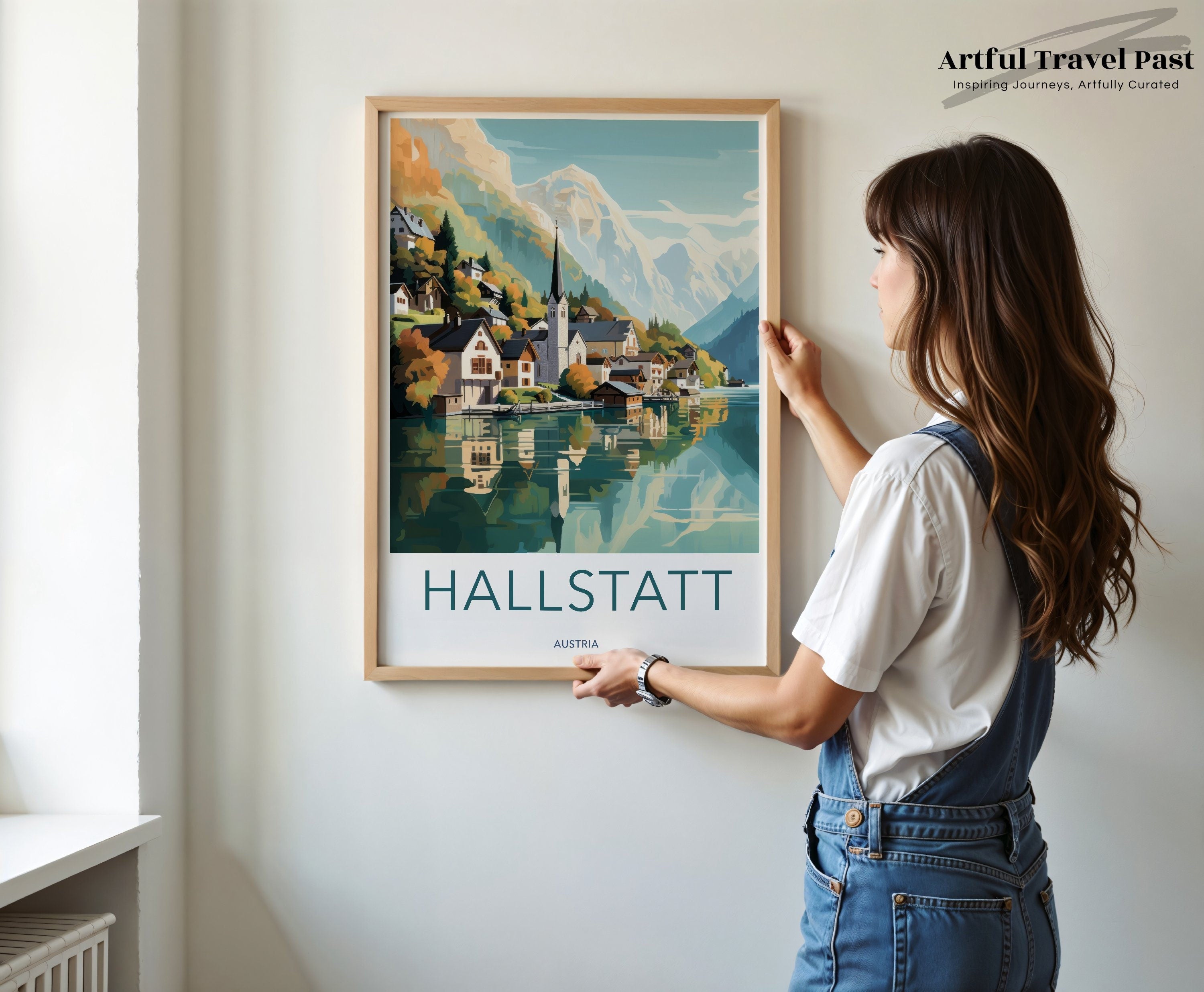 Hallstatt Wall Art Print, Austria Scenic Village Poster, European Landscape Home Decor, Alpine Lake and Mountains Artwork