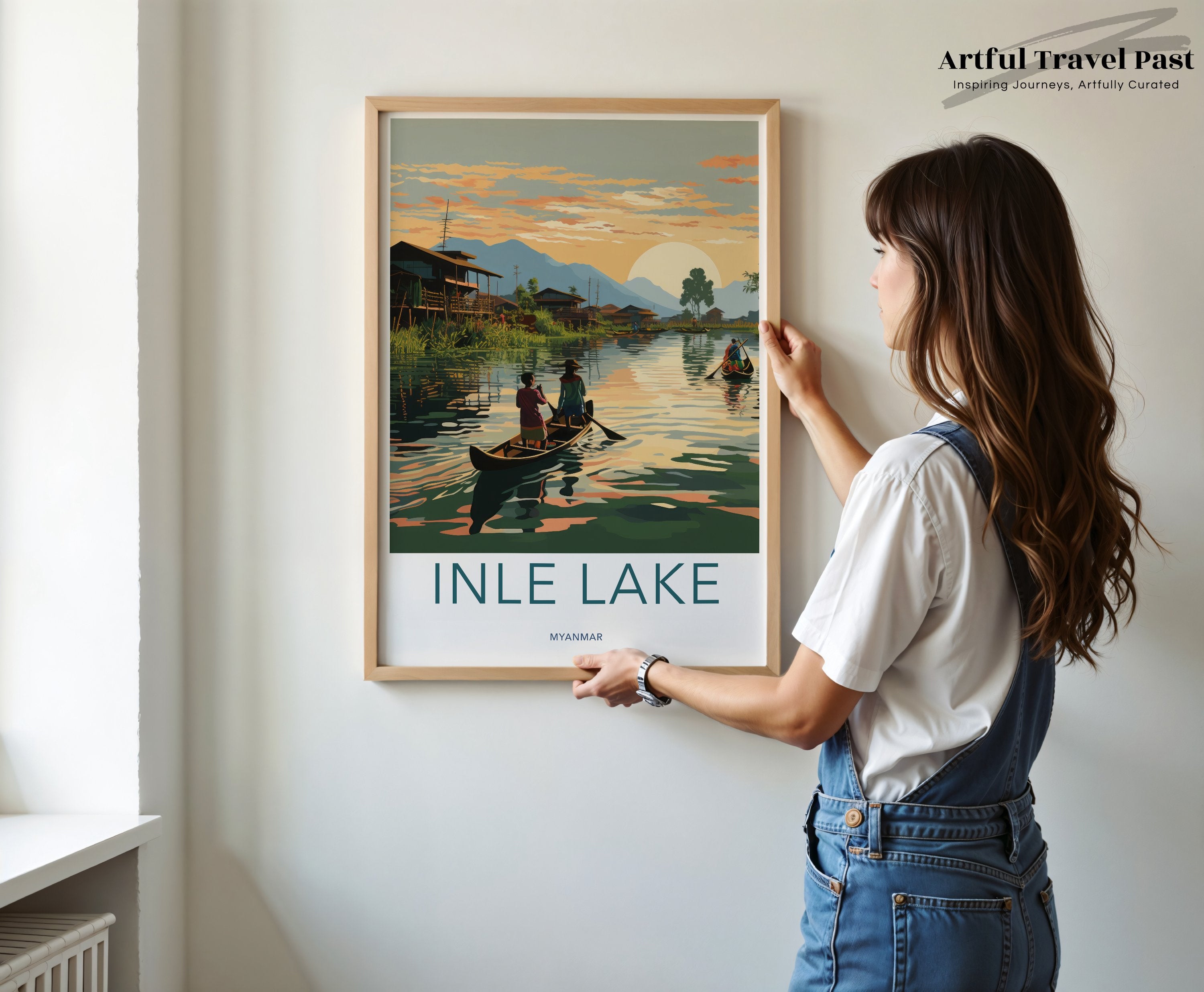 Inle Lake Wall Art, Myanmar Landscape Print, Scenic Canoe Ride, Sunset Wall Decor, Southeast Asia Travel Poster, Home Decoration