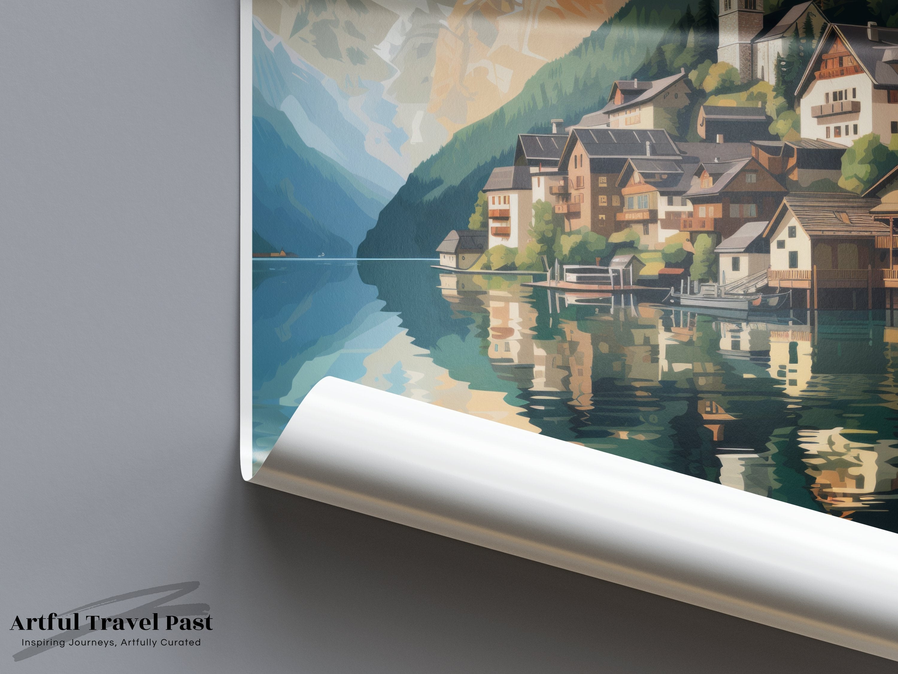 Hallstatt Austria Village, Scenic Wall Art Decor, Historic European Town Poster, Alpine Lake View Print, Mountain Landscape Art