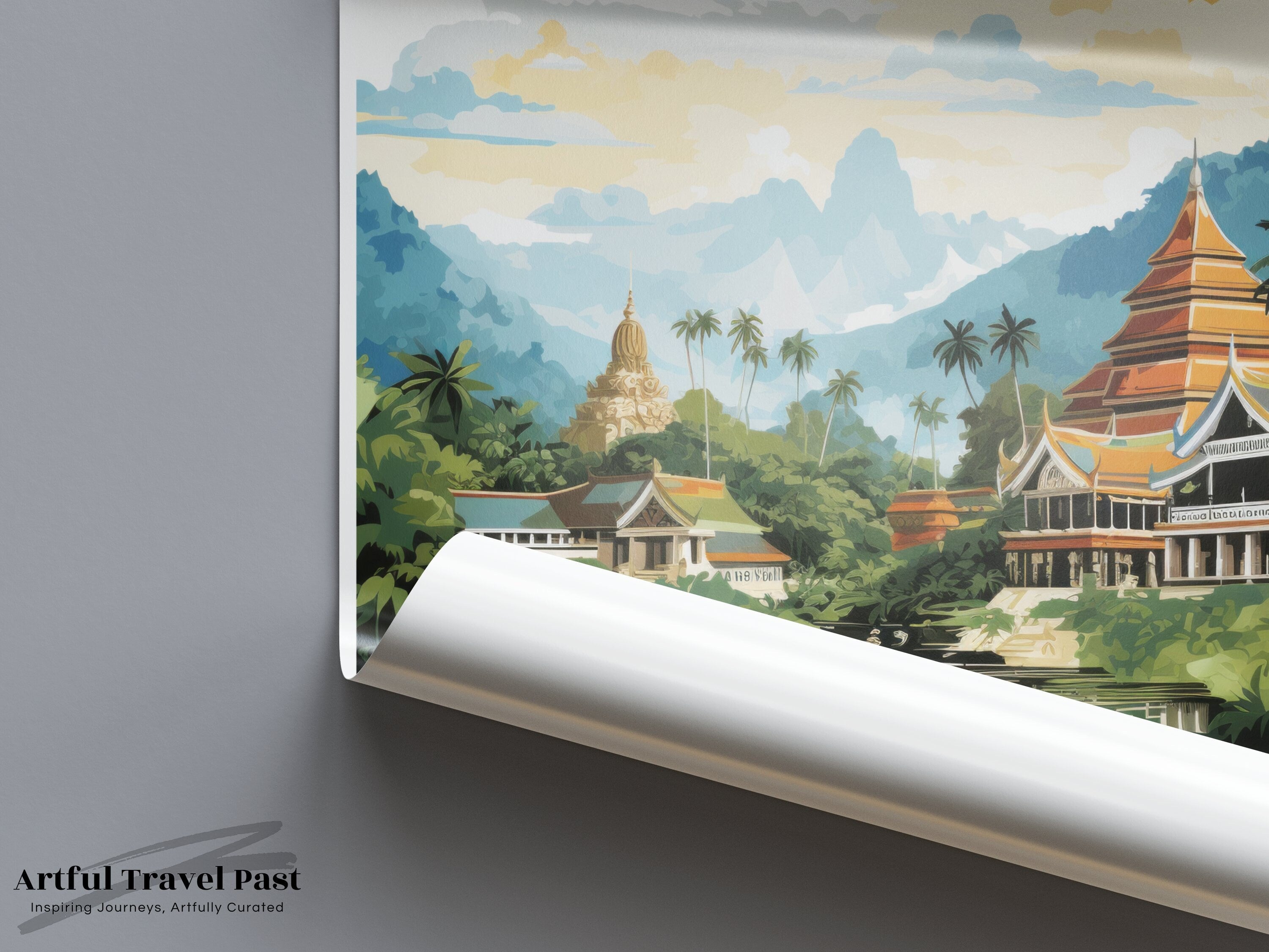 Luang Prabang Wall Art, Laotian Temple Decor, Southeast Asian Landscape Print, Travel Poster, Cultural Landmark Artwork