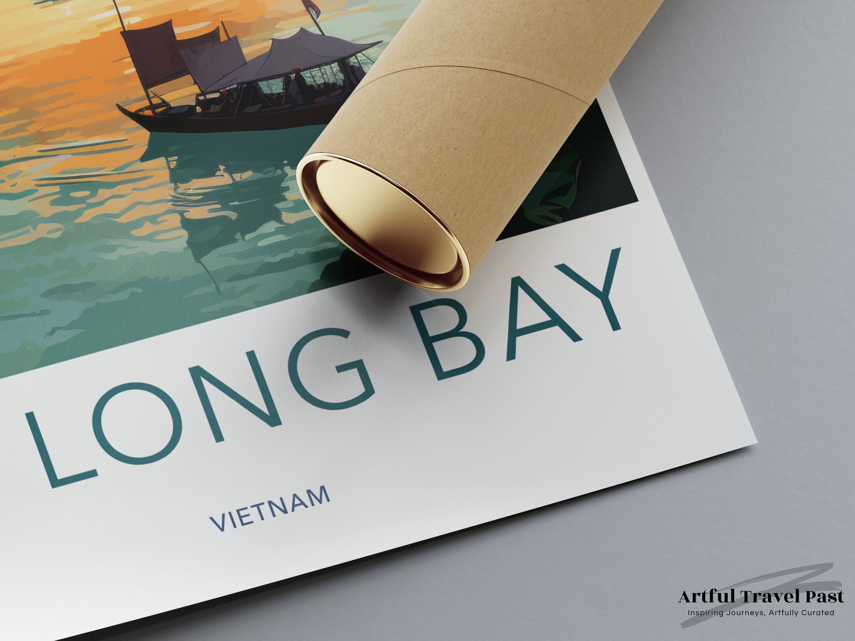 Ha Long Bay Vietnam Wall Art, Stunning Sunset View, Scenic Seascape, Majestic Rock Formations, Boats on Water, Travel Decor