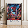 Tokyo Wall Art, Japan Street Scene Print, Pagoda and Neon Lights Poster, Japanese Urban Landscape, City Night View Decor