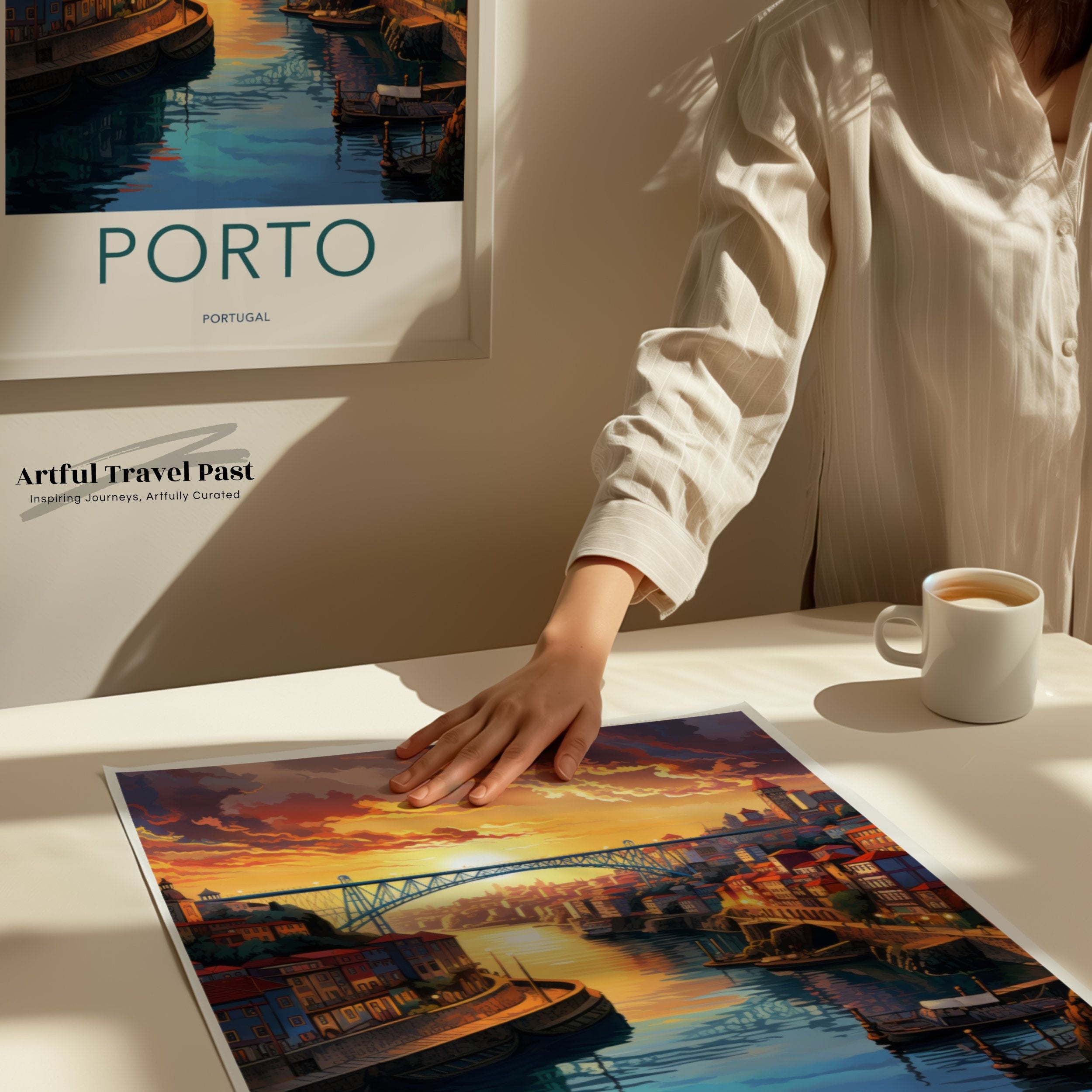 Porto Portugal Wall Art, Cityscape Print of Porto, Sunset Over Douro River, Historical Porto Artwork, Cultural Landmark Illustration