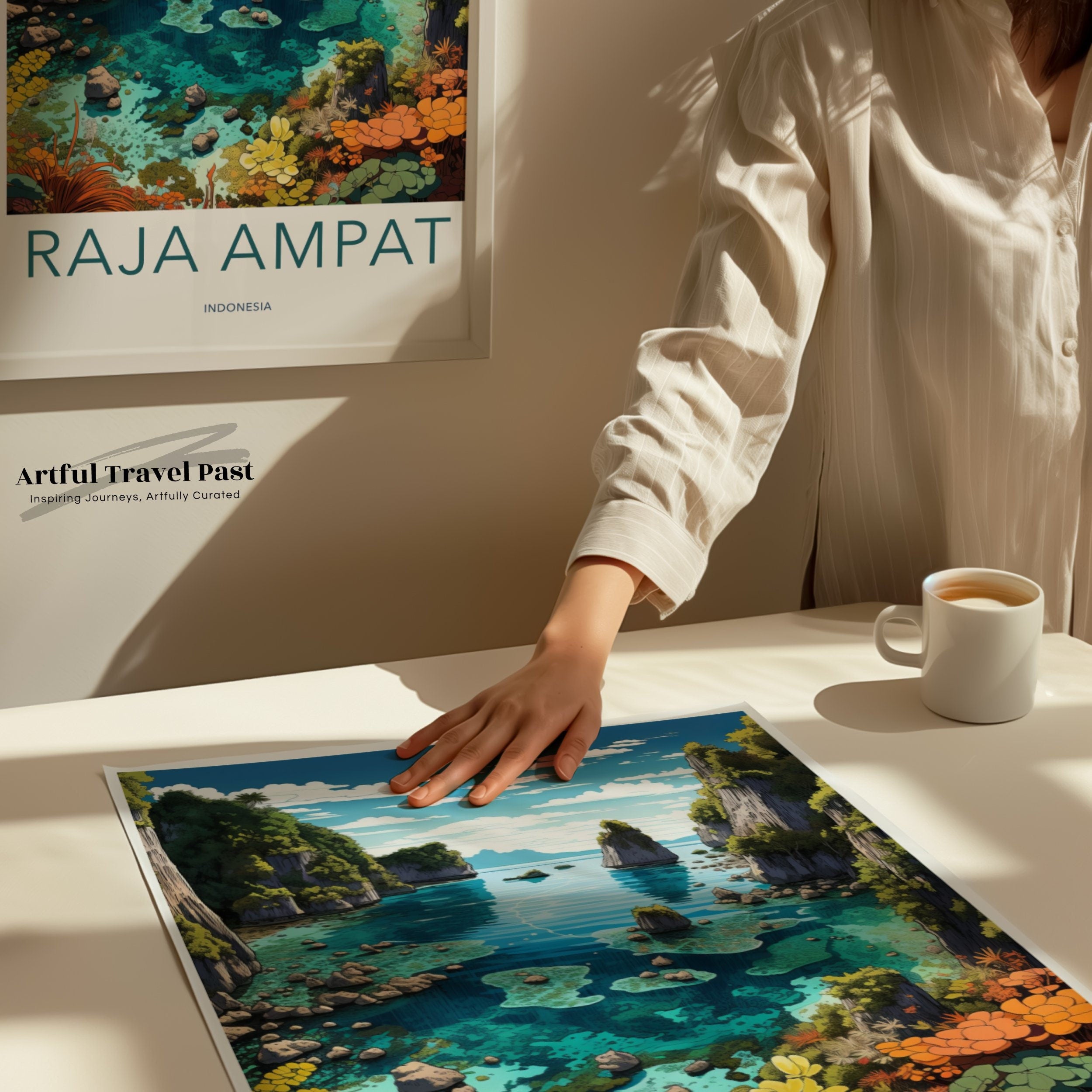 Stunning Raja Ampat Wall Art, Indonesia Coastal Landscape, Vibrant Nature Illustration, Tropical Island Decor, Travel-Inspired Print