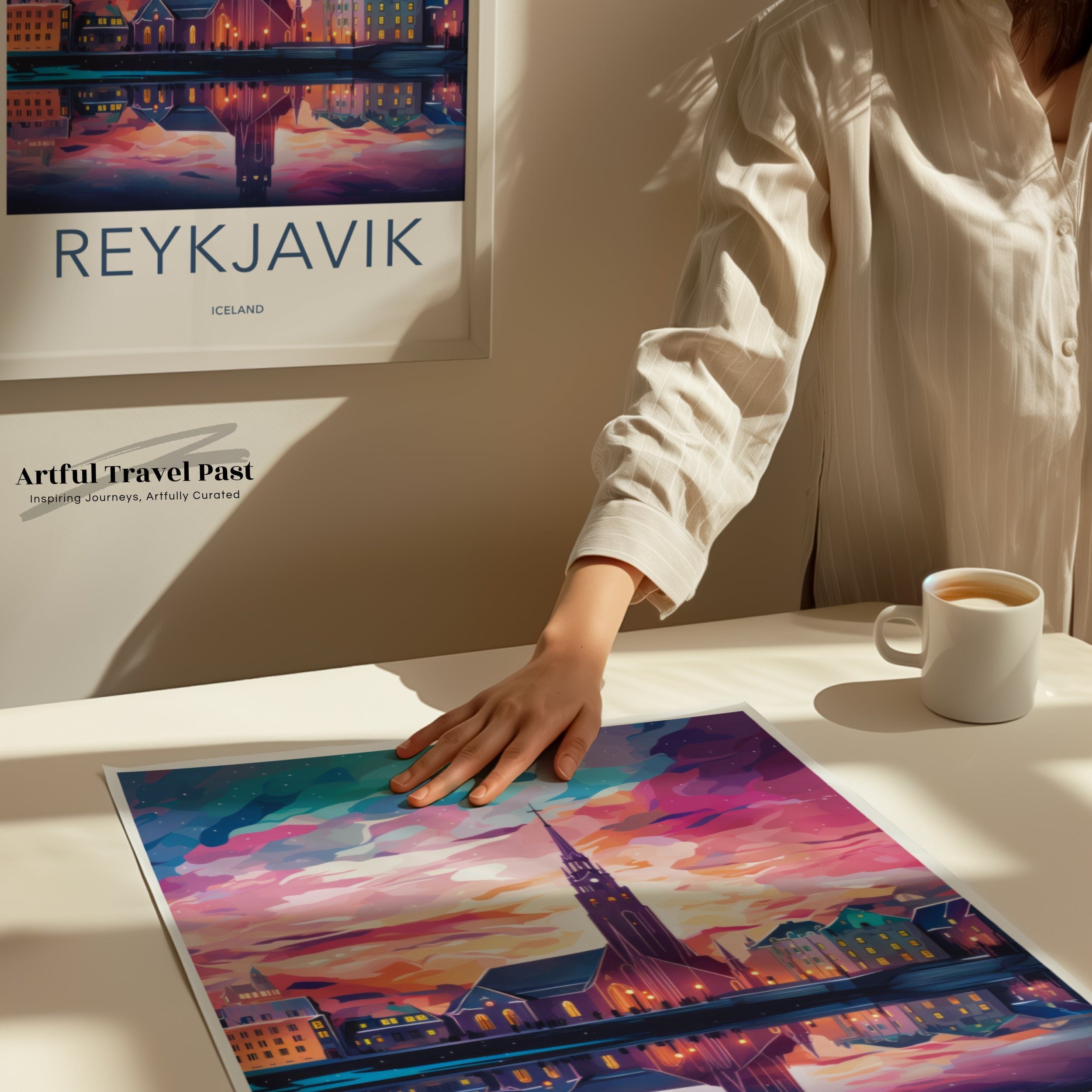 Reykjavik Wall Art, Iceland Travel Poster, Vibrant City Skyline, Modern Home Decor, Colorful Print, Reflection Art, Scandinavian Art