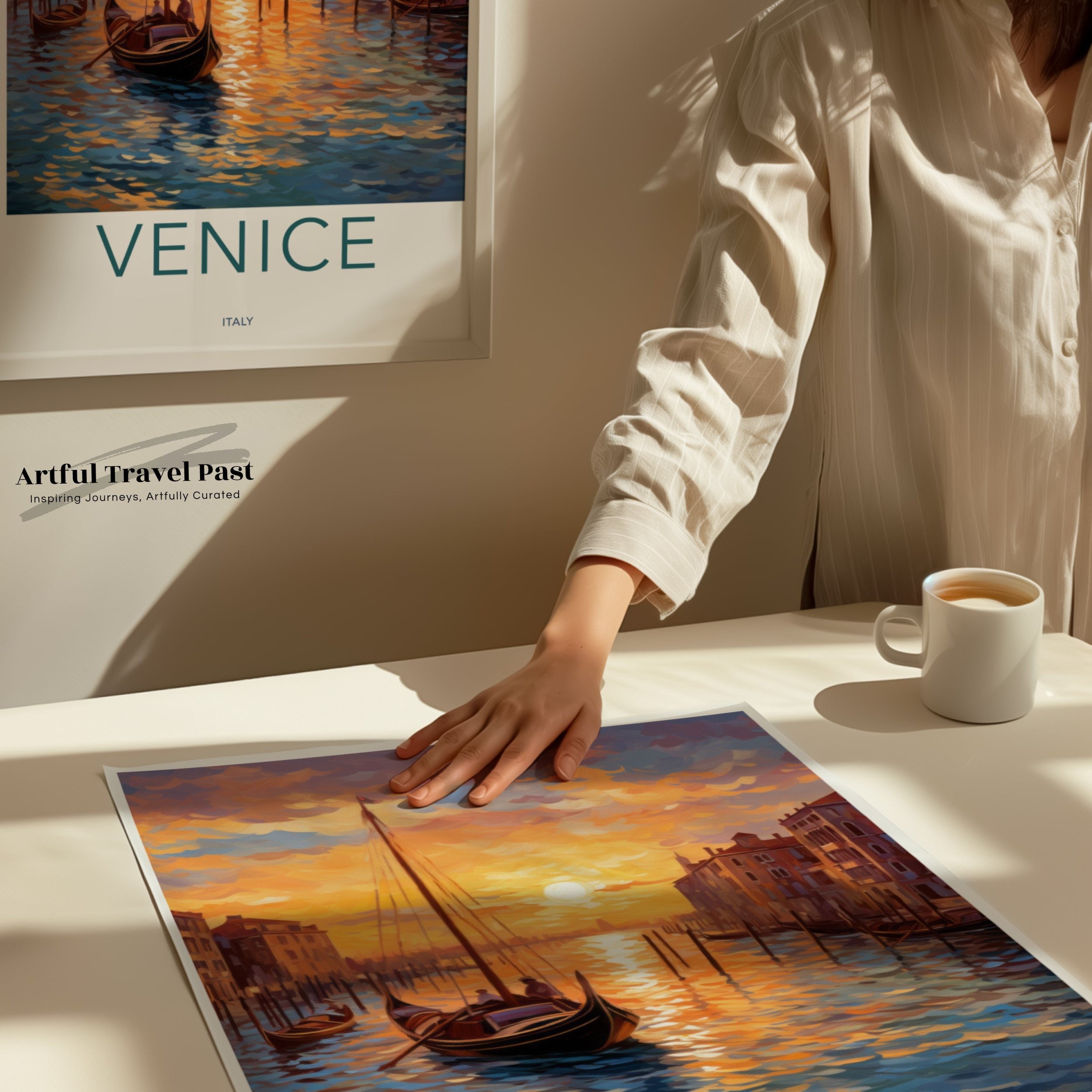 Venice Wall Art, Italy Sunset Boating, Romantic Venice Cityscape, Canal View Decor, Venice Art Print, Venetian Sunset Poster, Travel Gift