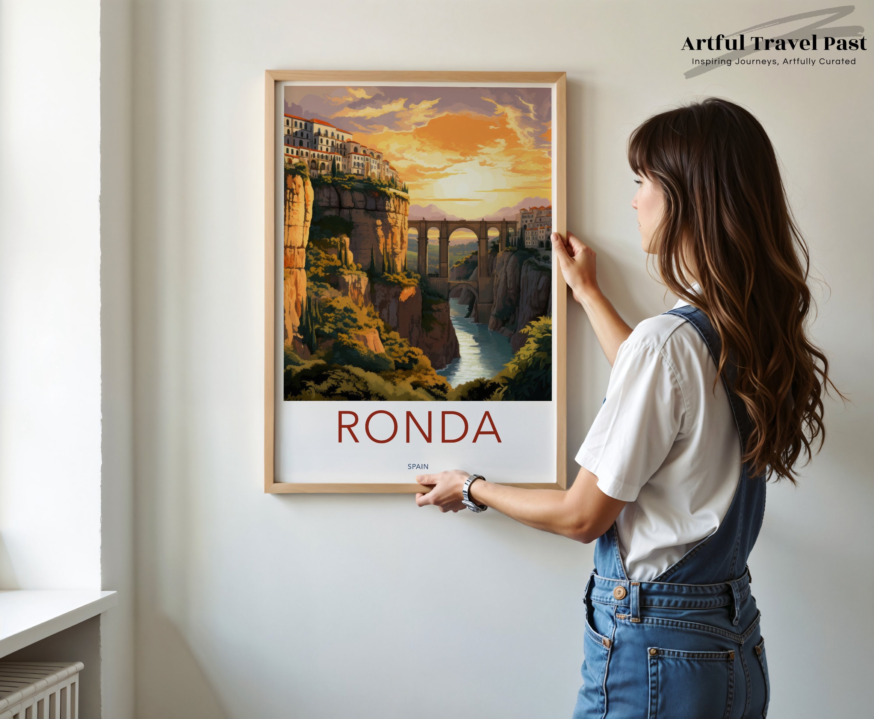 Ronda Wall Art, Spain Travel Poster, Sunset Landscape Print, Spanish Town Decor, Bridge Artwork, Scenic View, Historical Artwork