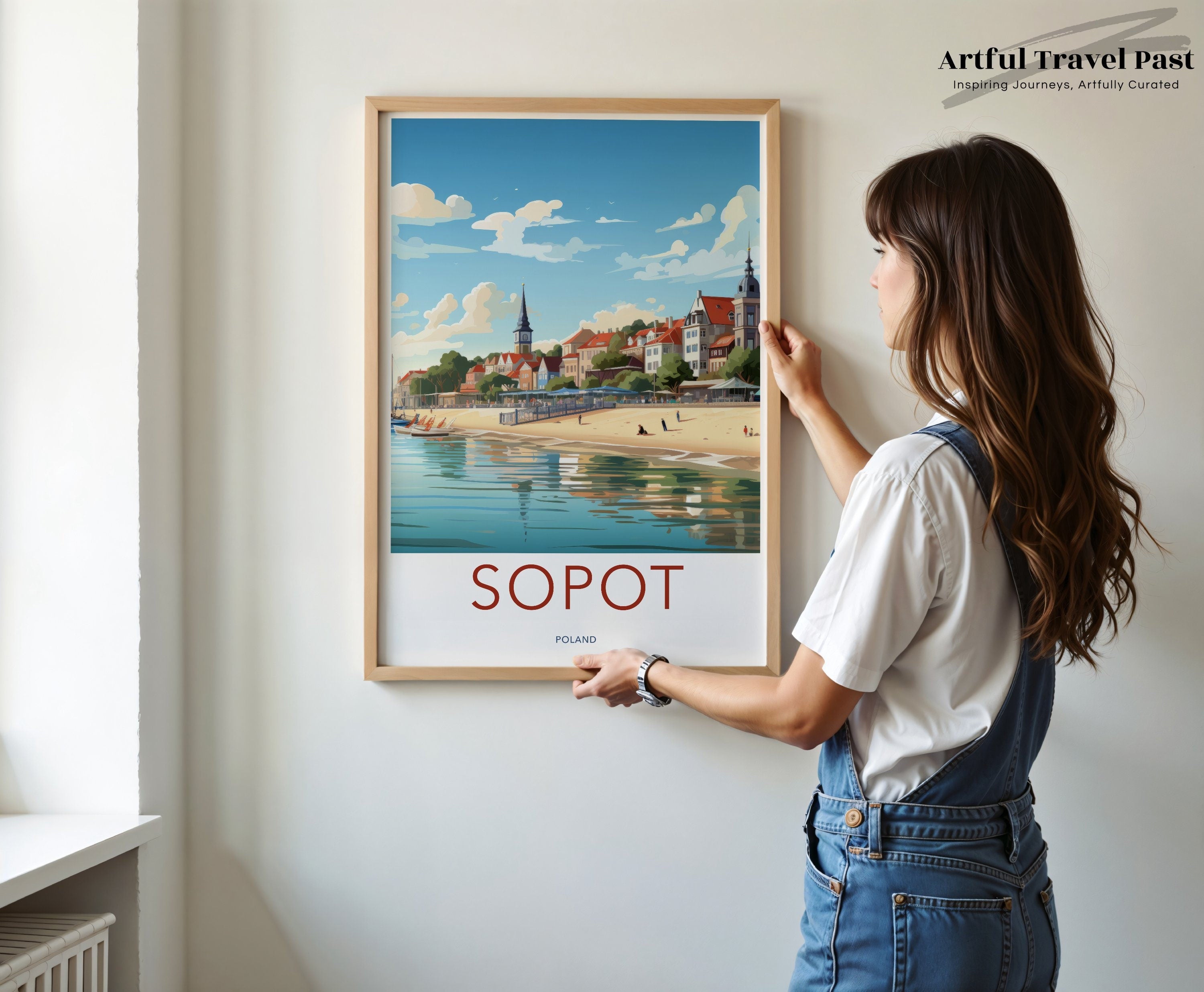 Sopot Poland Wall Art Print, Coastal Town Decor, European Beach Illustration, Scenic Seaside Landscape, Travel Poster, Home Decor