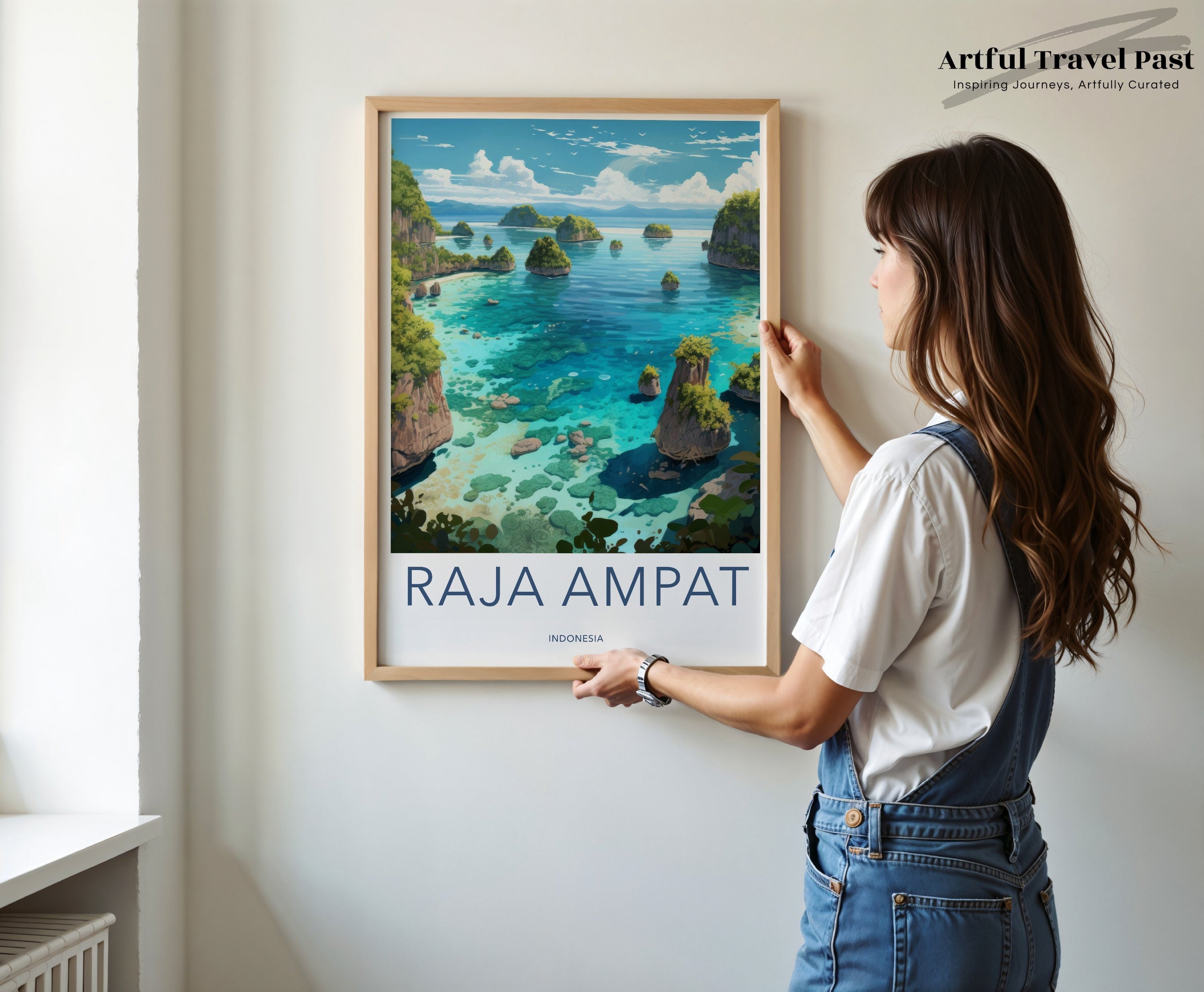 Raja Ampat Wall Art Print, Indonesia Coastal Landscape, Home Decor, Ocean View Poster, Tropical Island Artwork, Seascape Illustration