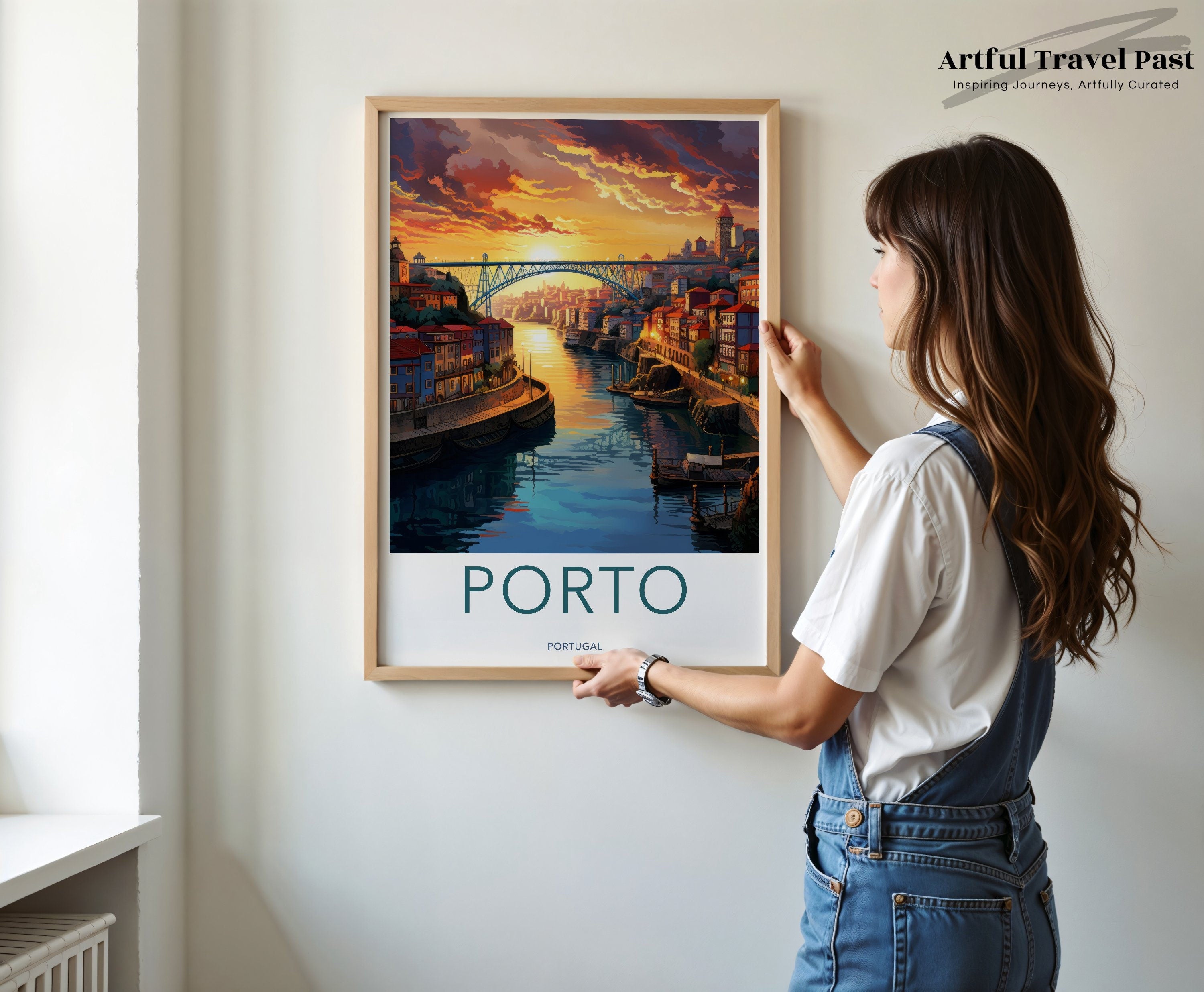 Porto Portugal Wall Art, Cityscape Print of Porto, Sunset Over Douro River, Historical Porto Artwork, Cultural Landmark Illustration