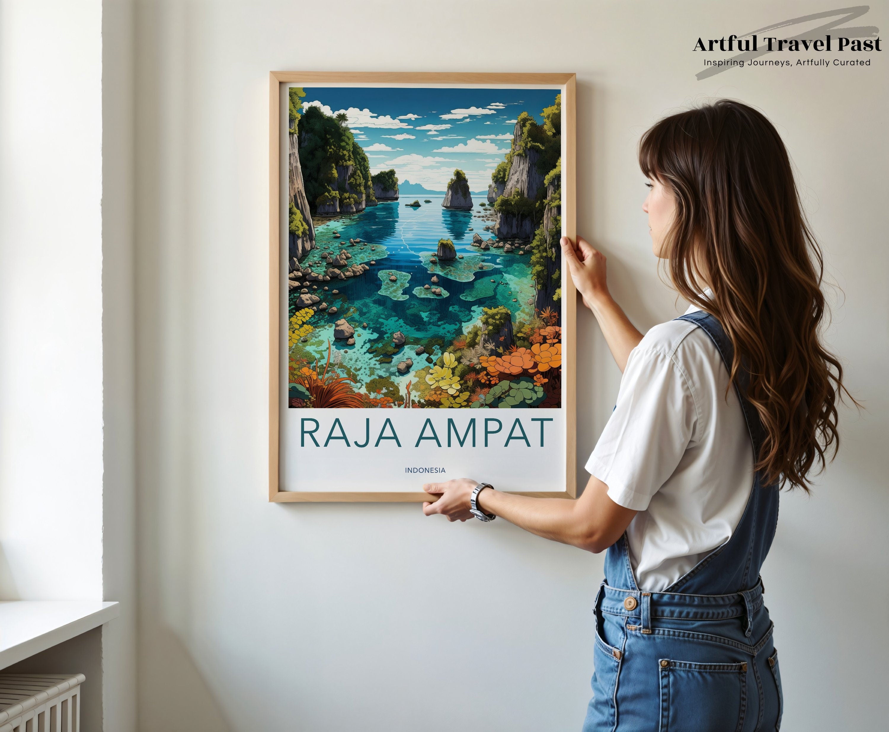 Stunning Raja Ampat Wall Art, Indonesia Coastal Landscape, Vibrant Nature Illustration, Tropical Island Decor, Travel-Inspired Print