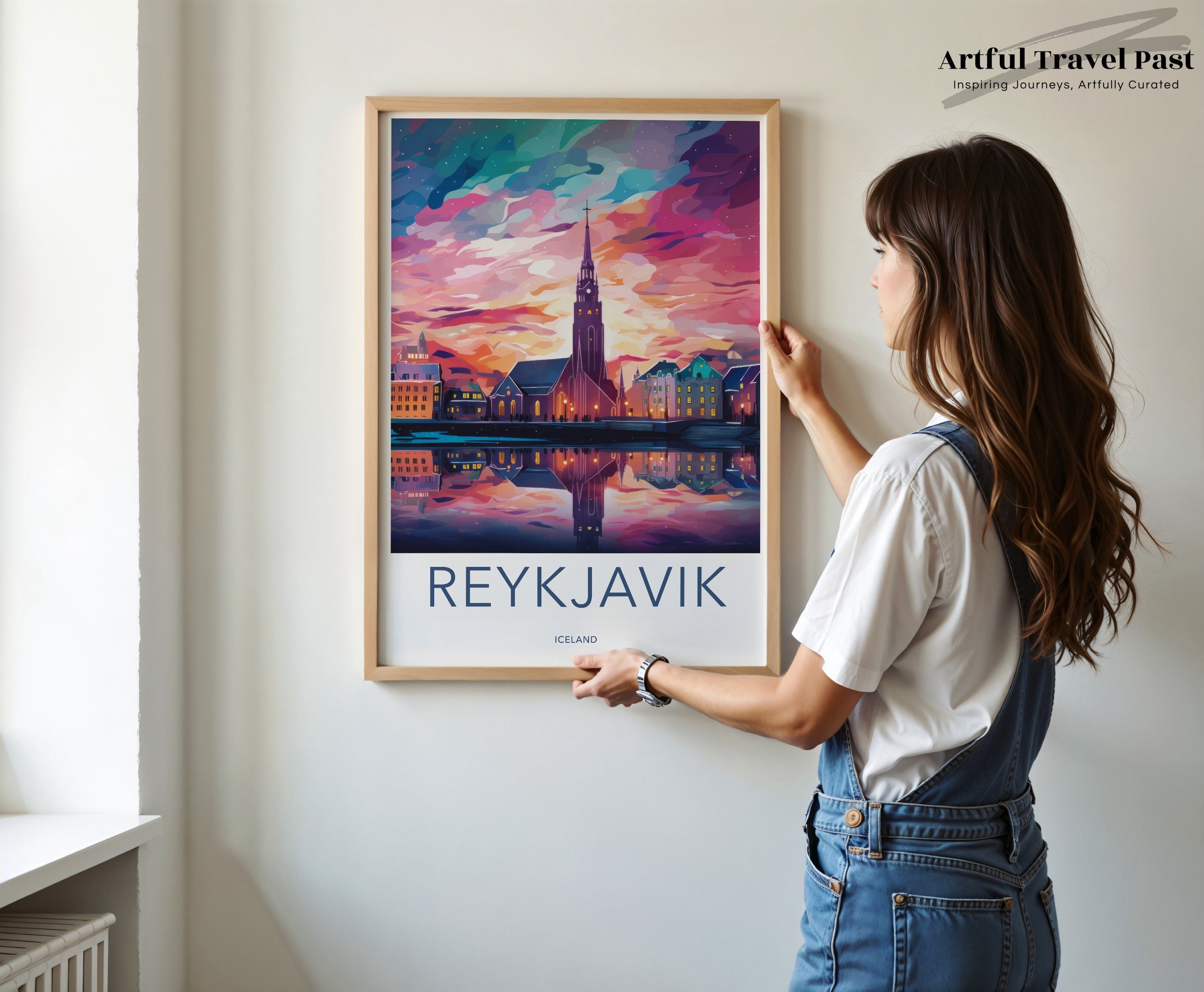 Reykjavik Wall Art, Iceland Travel Poster, Vibrant City Skyline, Modern Home Decor, Colorful Print, Reflection Art, Scandinavian Art