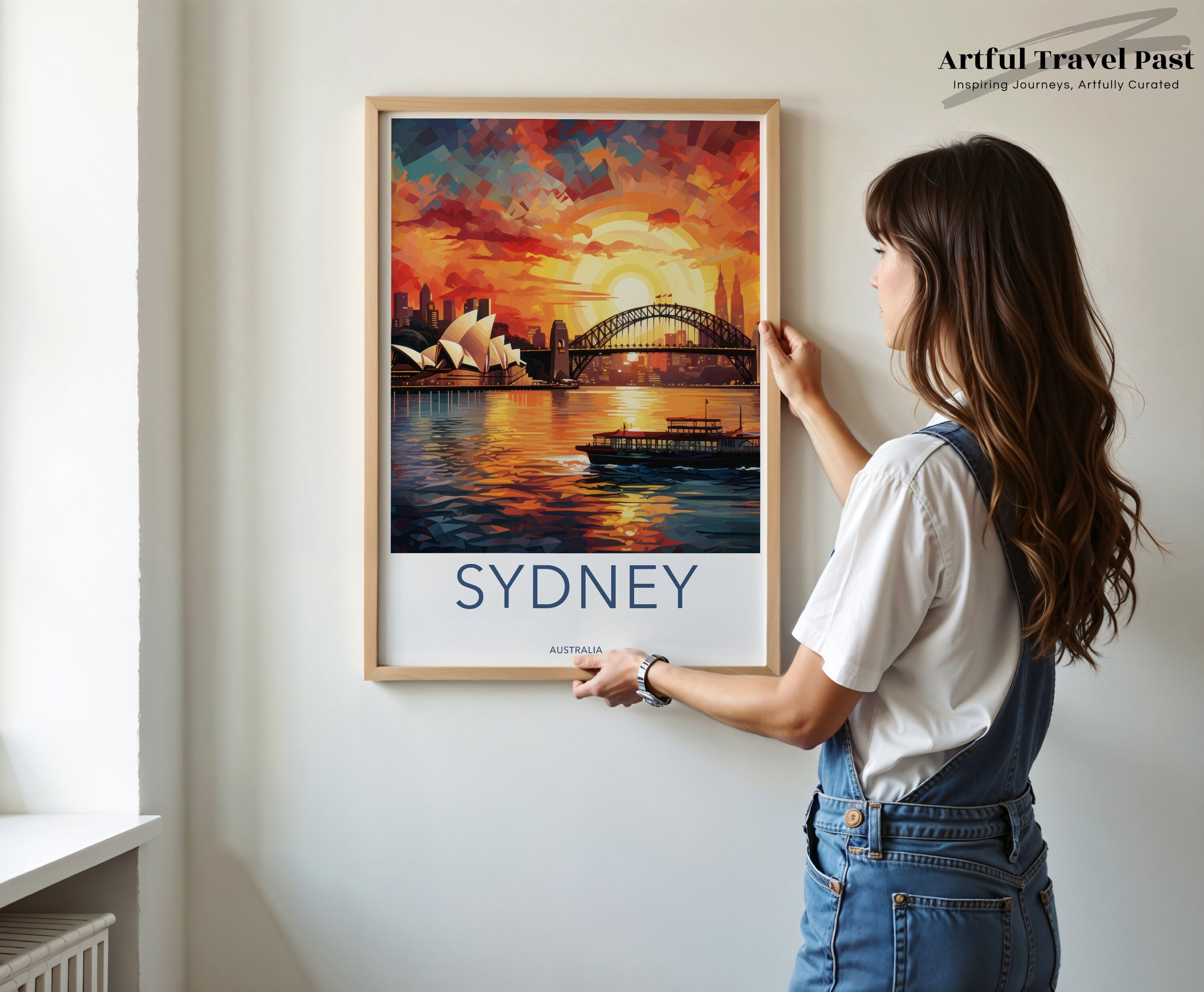 Sydney Wall Art, Australia Cityscape Print, Harbor Bridge and Opera House, Sunset Wall Decor, Travel Poster, Colorful Urban Art