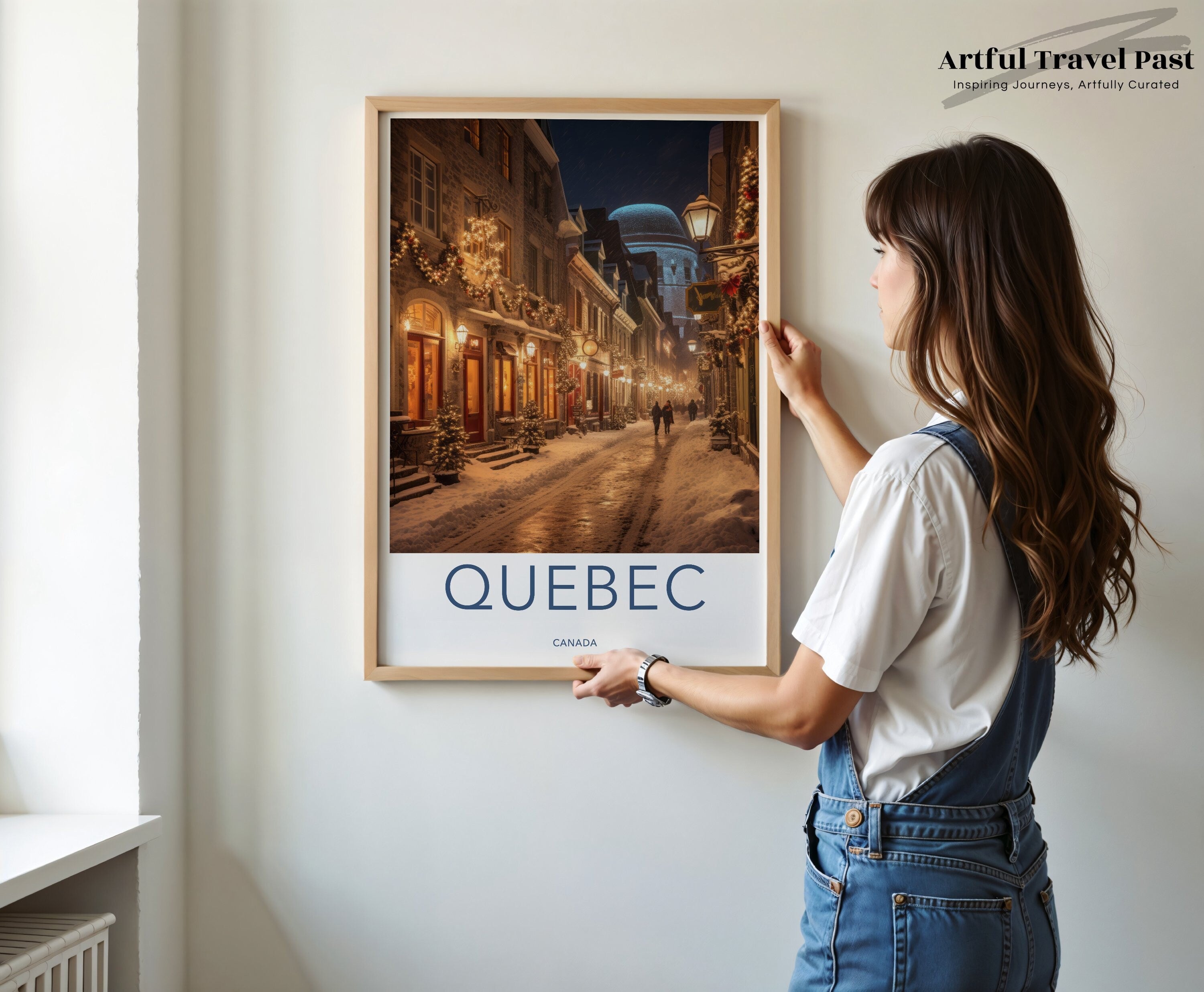 Quebec Wall Art Print, Canada Cityscape Poster, Winter Street Scene, Historic Architecture, Christmas Decor, Holiday Gift Idea