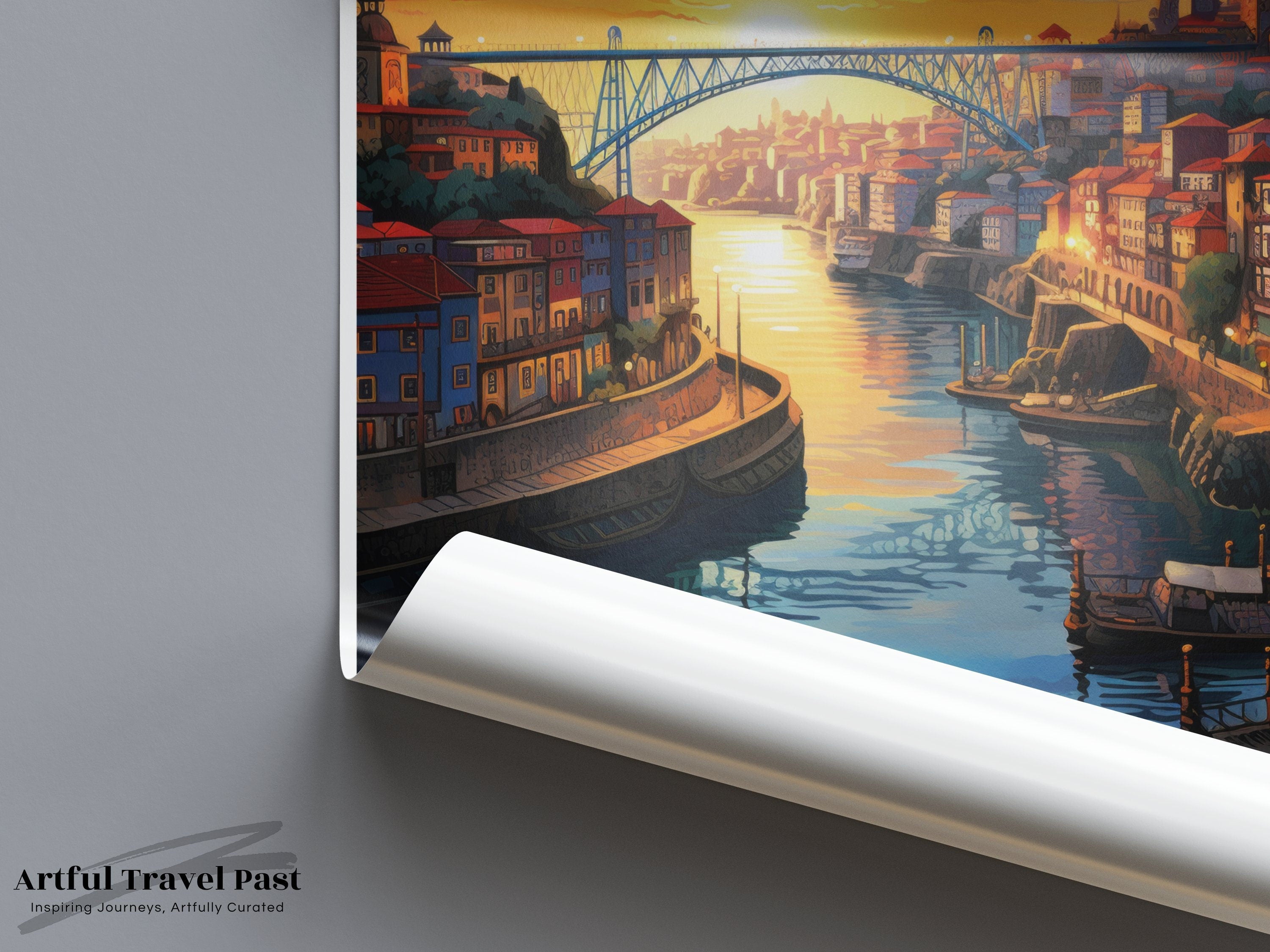 Porto Portugal Wall Art, Cityscape Print of Porto, Sunset Over Douro River, Historical Porto Artwork, Cultural Landmark Illustration