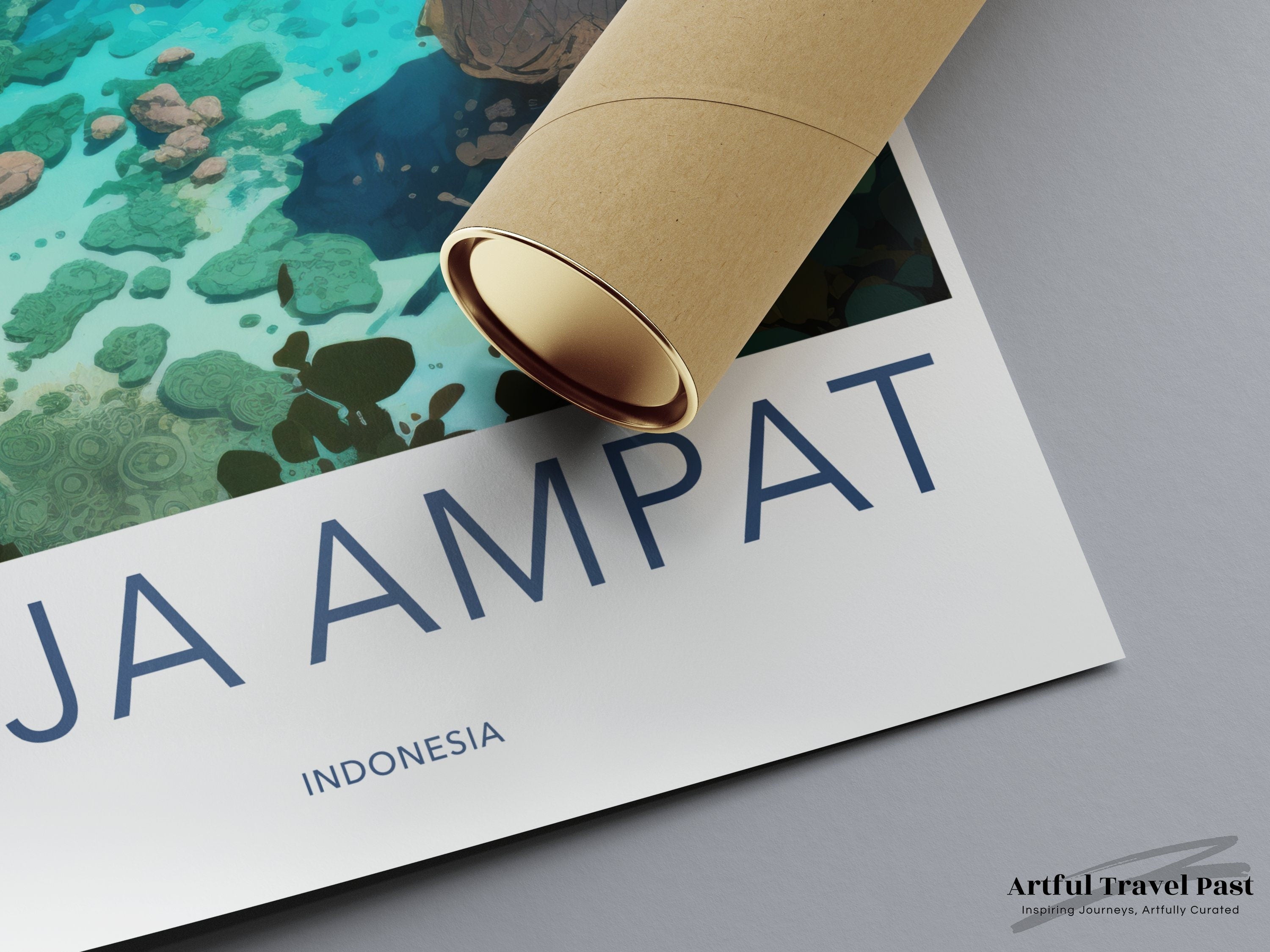 Raja Ampat Wall Art Print, Indonesia Coastal Landscape, Home Decor, Ocean View Poster, Tropical Island Artwork, Seascape Illustration