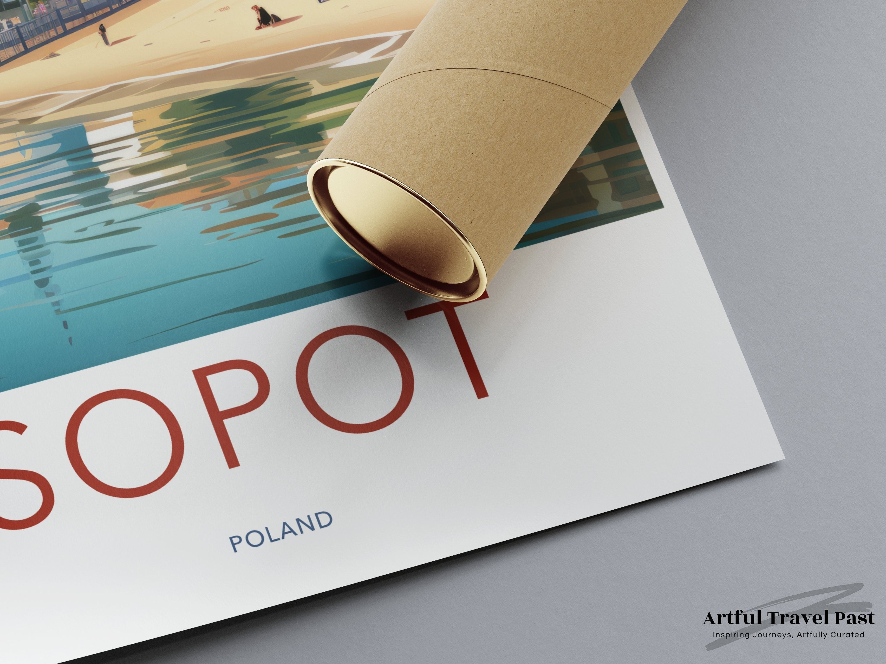 Sopot Poland Wall Art Print, Coastal Town Decor, European Beach Illustration, Scenic Seaside Landscape, Travel Poster, Home Decor