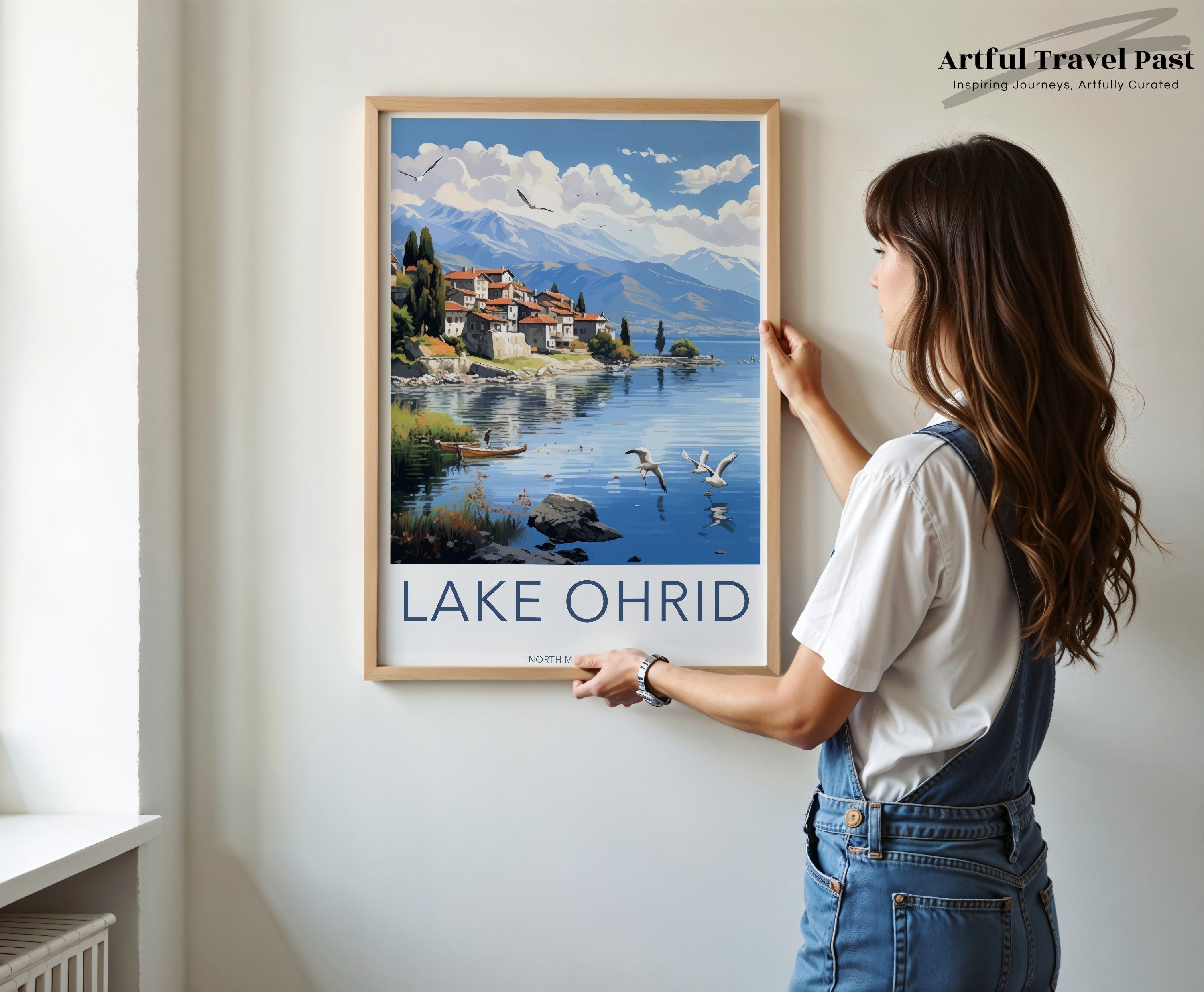 Lake Ohrid North Macedonia Wall Art, Scenic Landscape Print, Nature Illustration, Beautiful Travel Poster, Vintage Style Artwork