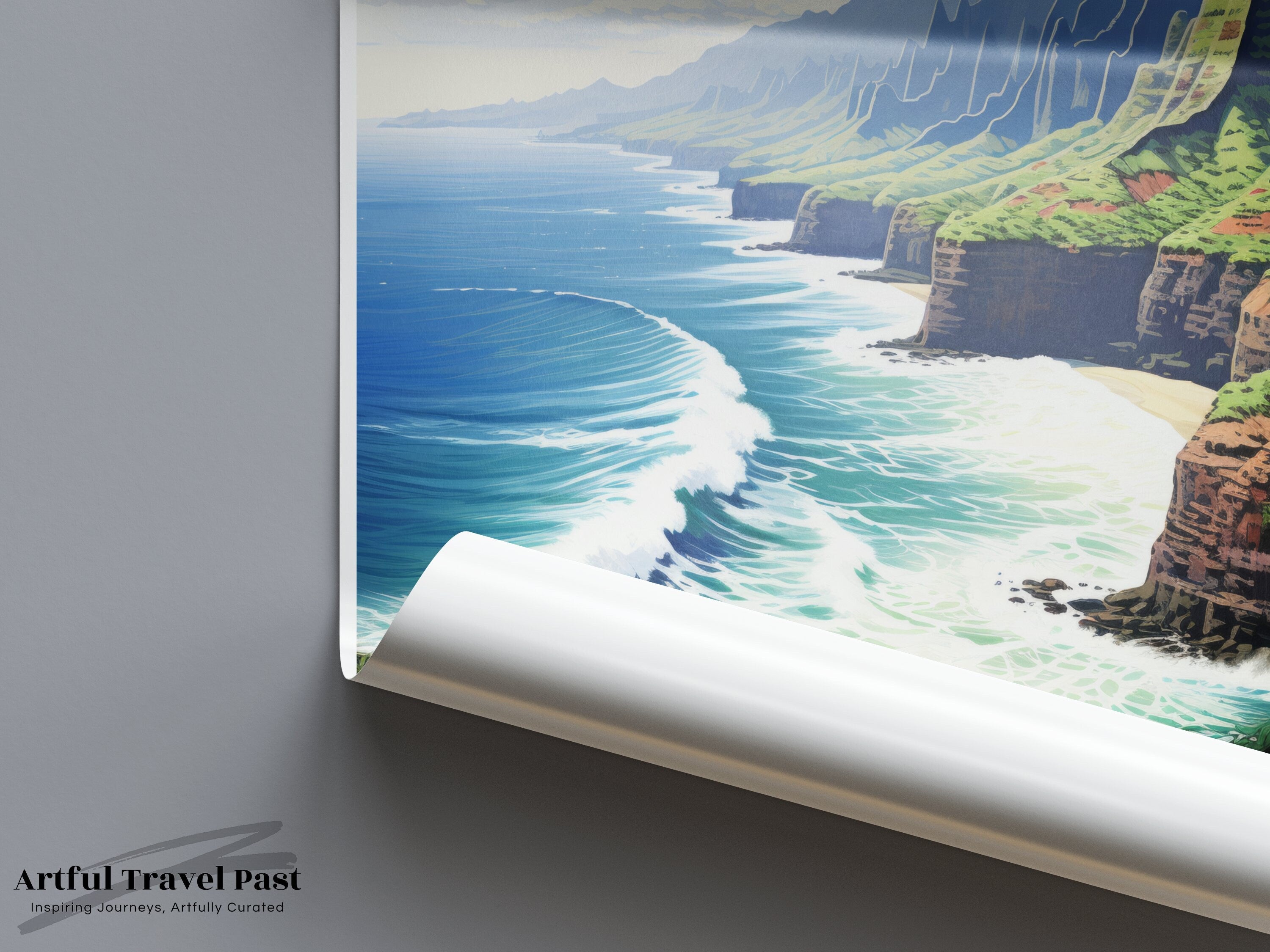 Panorama of Kauai, Hawaii Coastal Views Wall Art, Na Pali Coast, Ocean Waves, Tropical Beach Landscape, Nature Home Decor