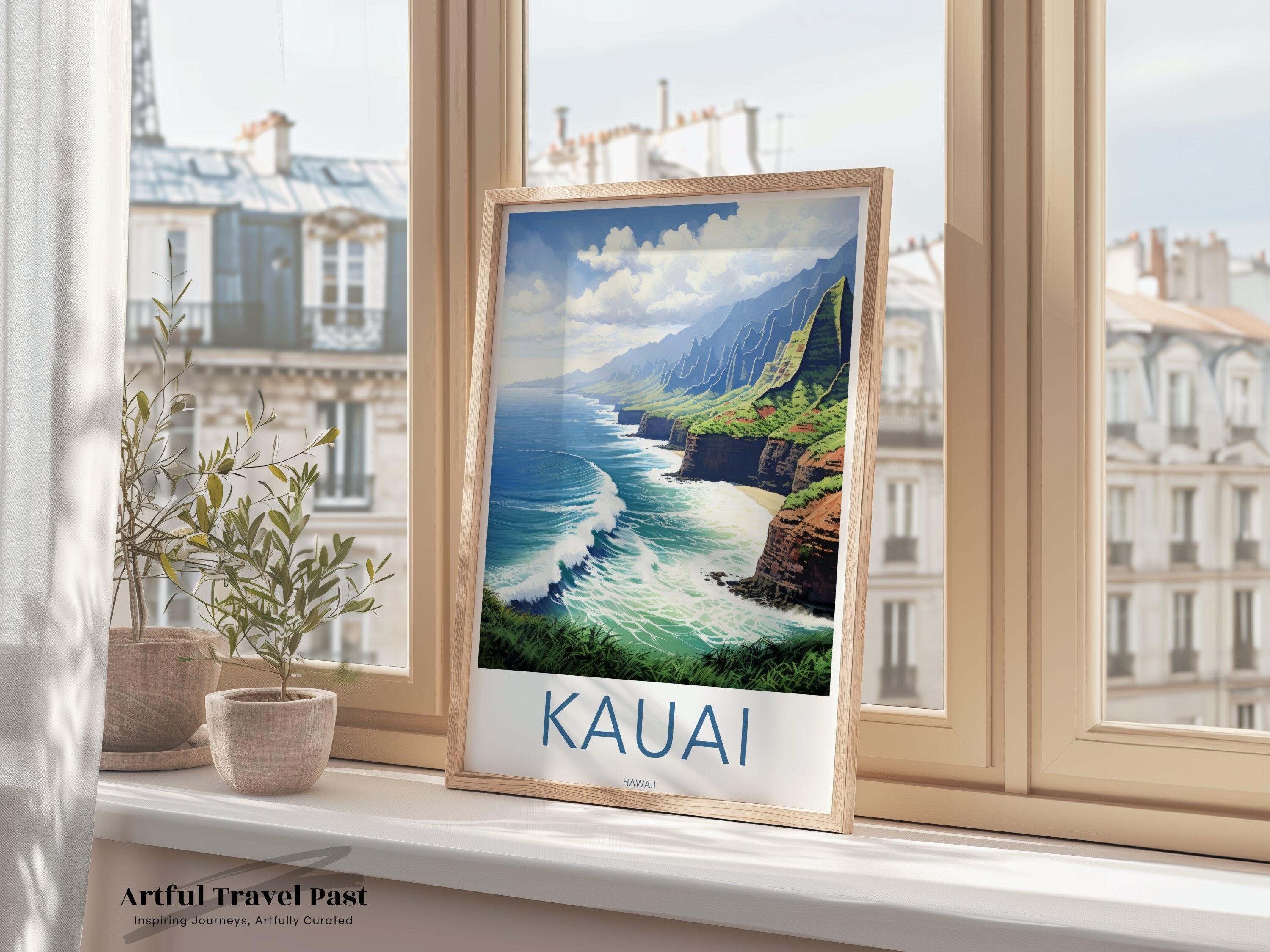 Panorama of Kauai, Hawaii Coastal Views Wall Art, Na Pali Coast, Ocean Waves, Tropical Beach Landscape, Nature Home Decor