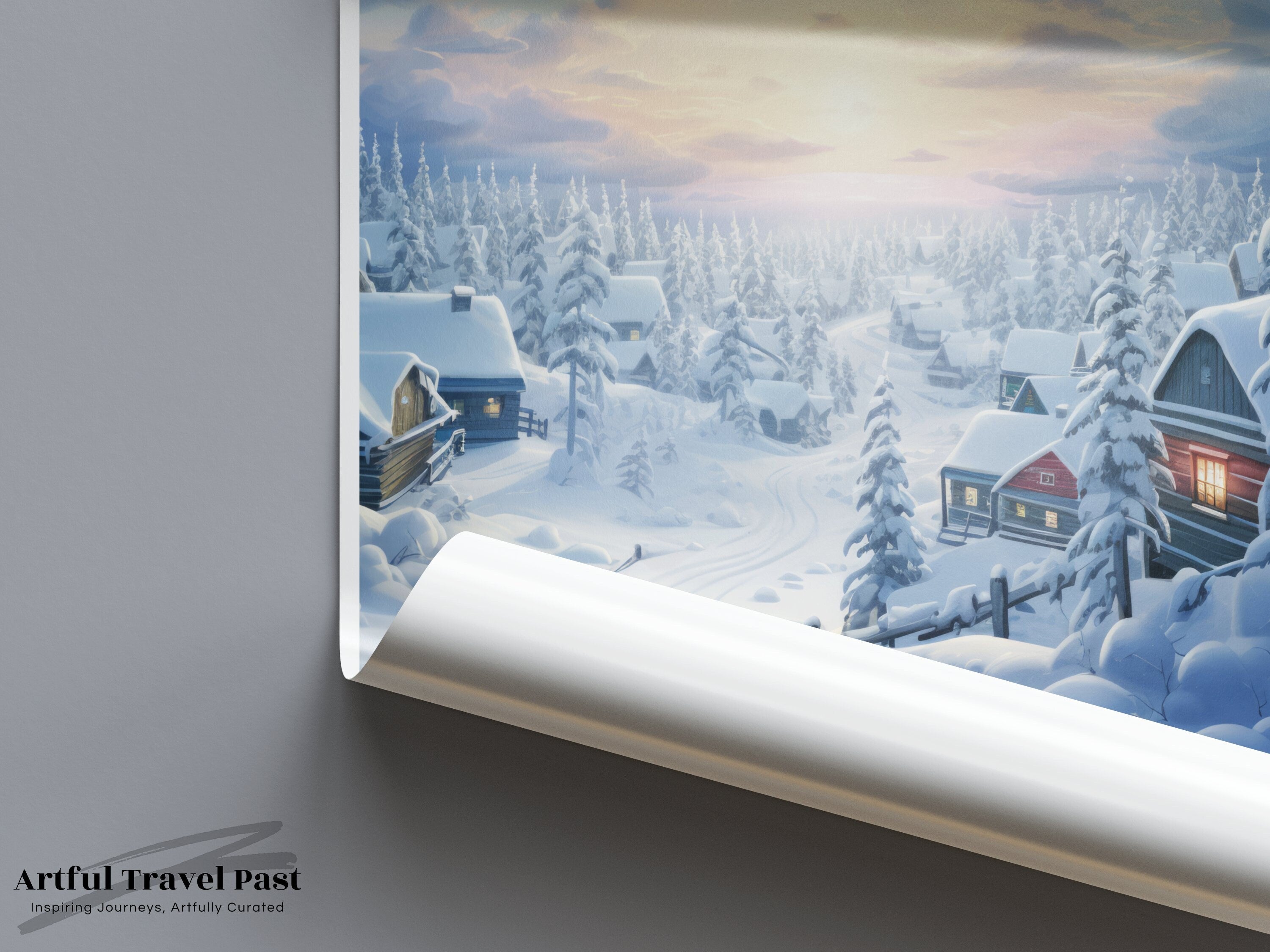 Lapland Finland Winter Wonderland Landscape, Lapland Snowy Village Scene, Peaceful Snow Covered Cottages, Scandinavian Wall Art