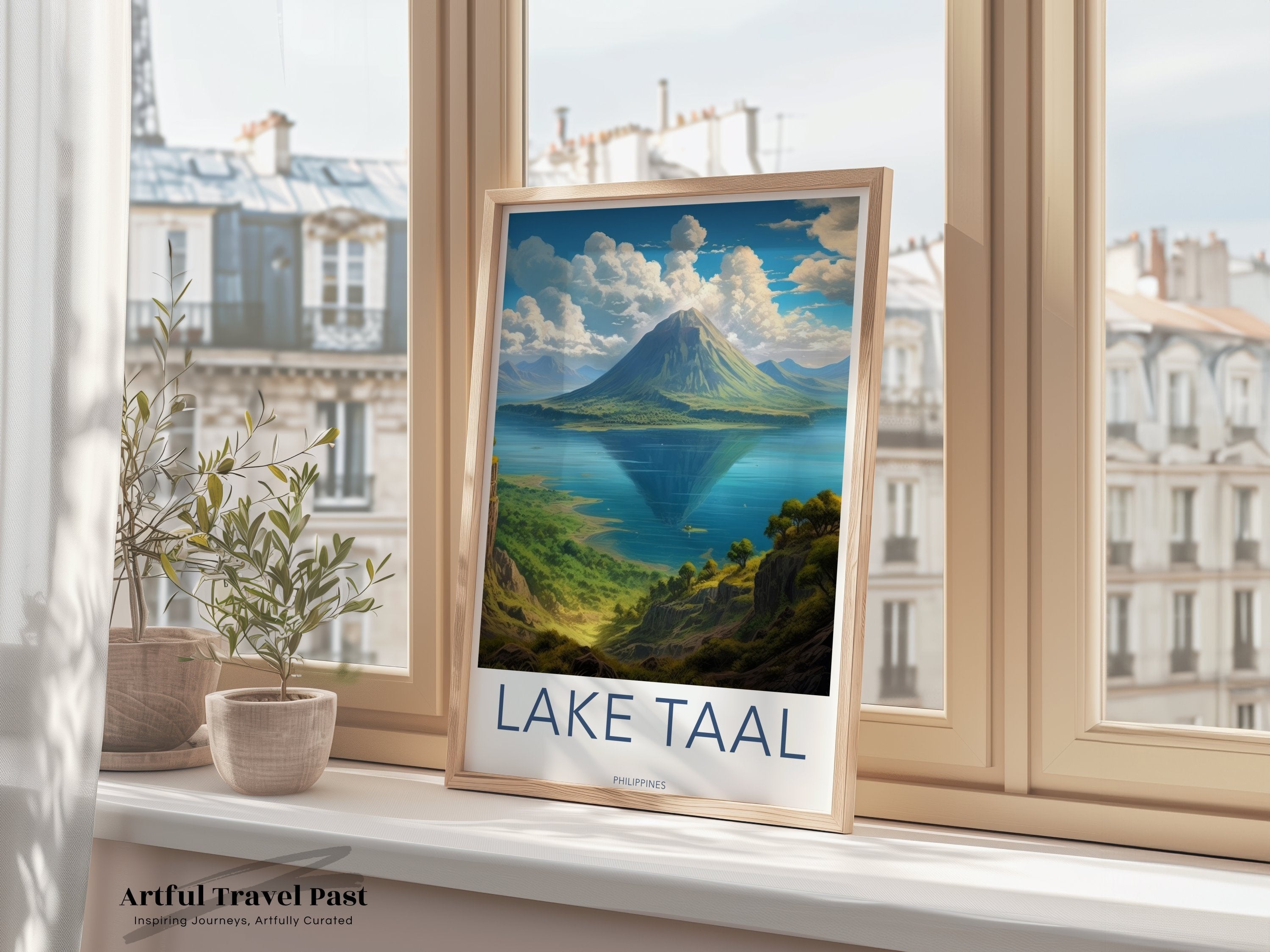 Lake Taal Wall Art, Scenic Nature Landscape, Philippines Travel Poster, Historical and Cultural Print, Mountain and Lake Decor