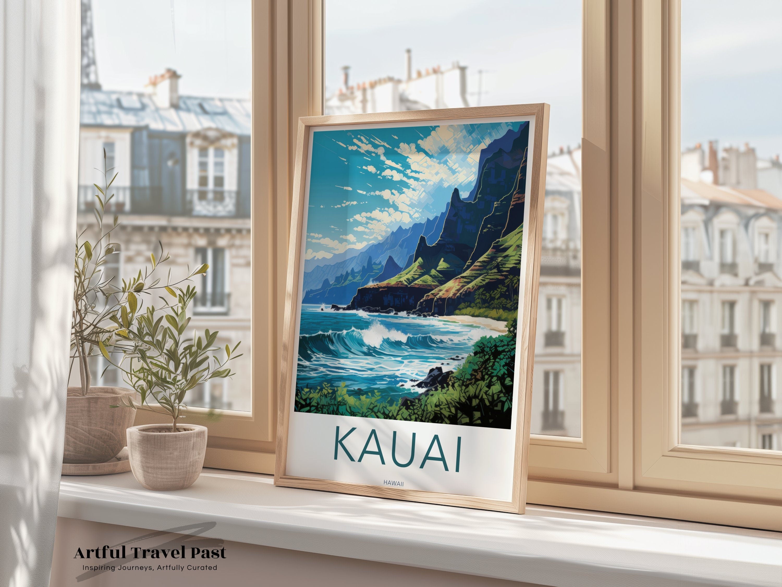 Kauai Hawaii Wall Art, Hawaiian Island Decor, Tropical Landscape Poster, Beach Scenery Print, Coastal Nature Artwork, Ocean View Picture