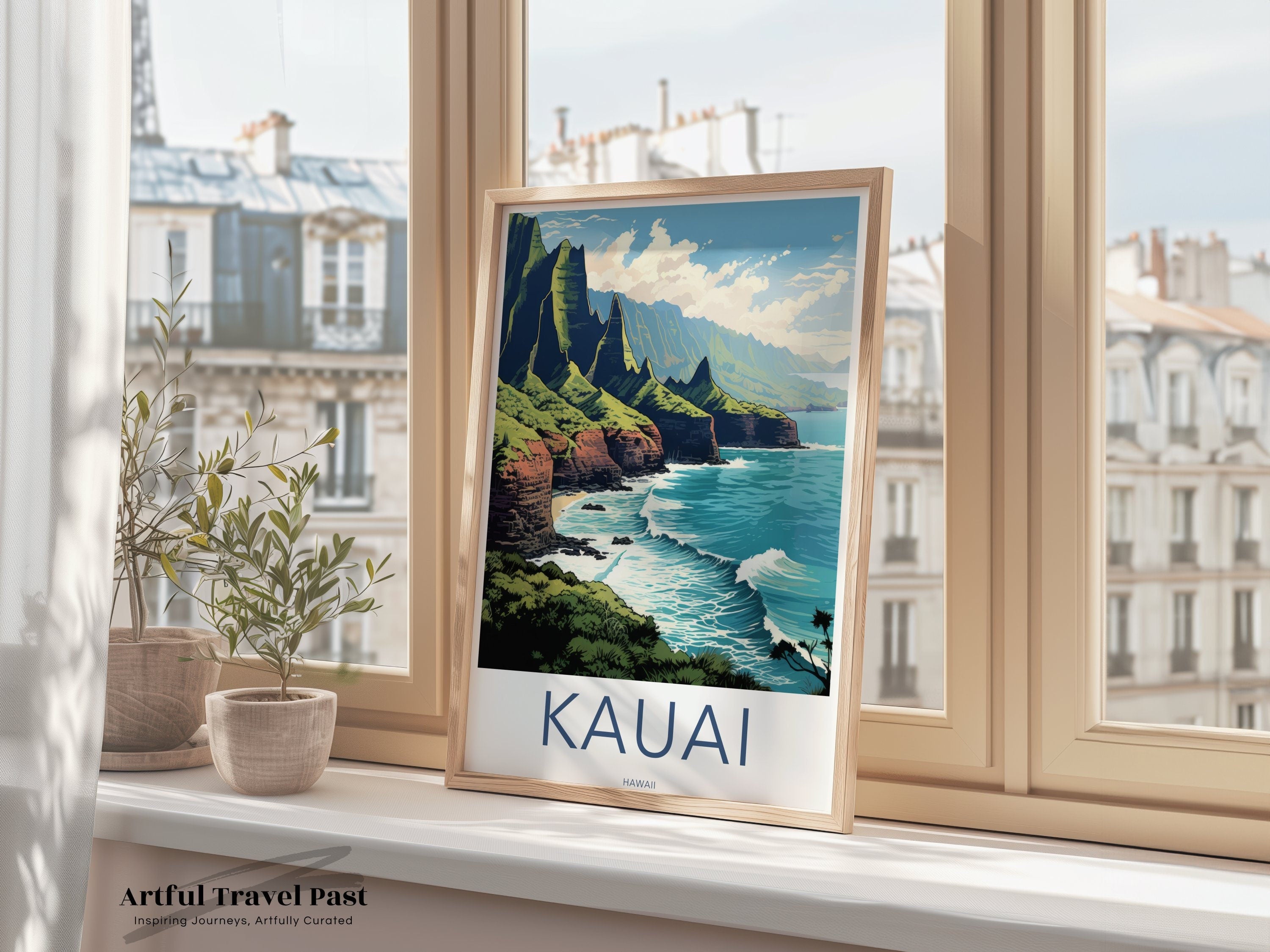 Kauai Hawaii Wall Art, Scenic Coastal View Print, Nature Landscape Poster, Hawaiian Island Decor, Pacific Ocean Artwork