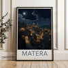 Matera Night Skyline Art Print, Historic Italian City Wall Art, Moonlit Matera Artwork, Italy Travel Decor, Southern Italy Landscape