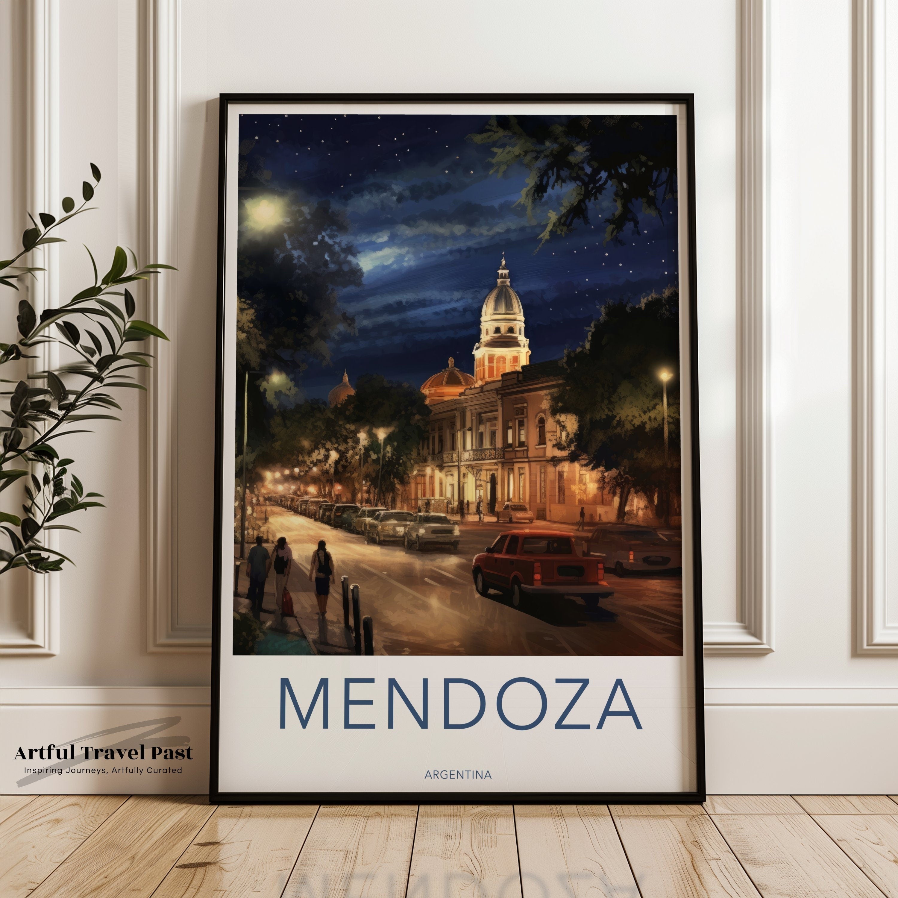 Mendoza Argentina Night Cityscape Architecture, Historical Building Wall Art, Urban Street View Print, South American Decor