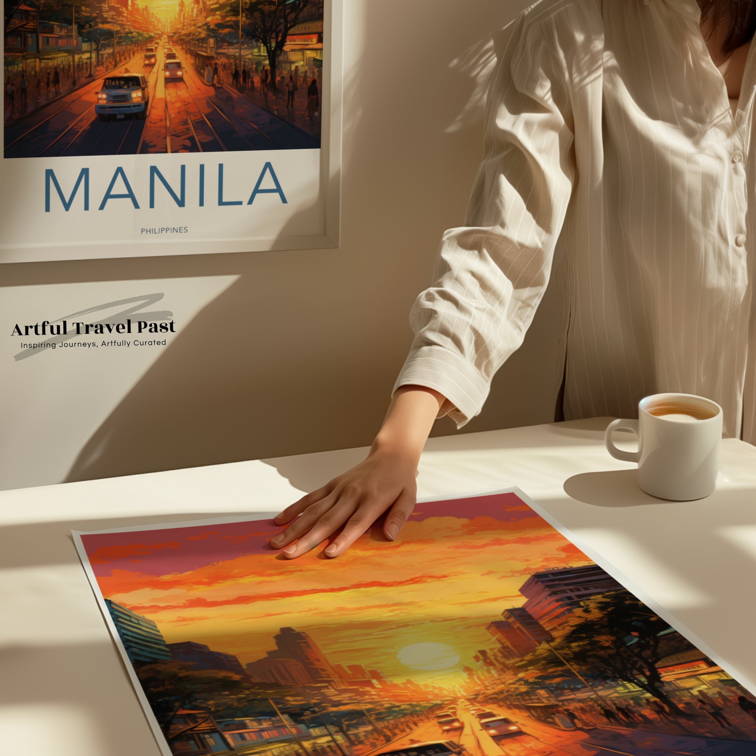 Manila Sunset Cityscape Wall Art, Philippines Travel Poster, Vintage Urban Decor, Southeast Asian City Print, Vibrant Sunset Scene