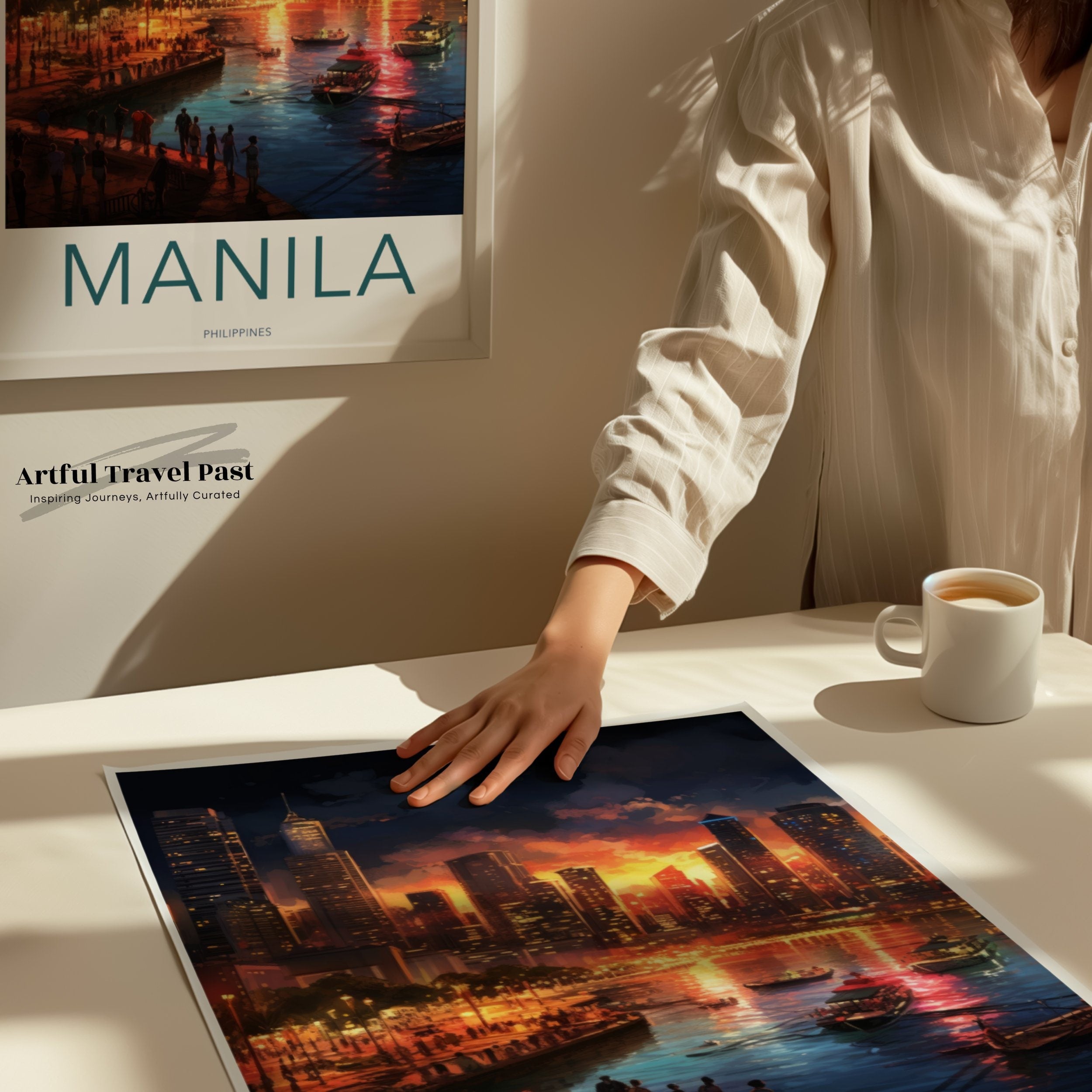 Manila Sunset Wall Art, Cityscape Decor, Modern Urban Art Print, Vibrant City Nightscape, Architectural Wonders, Cultural Landmarks