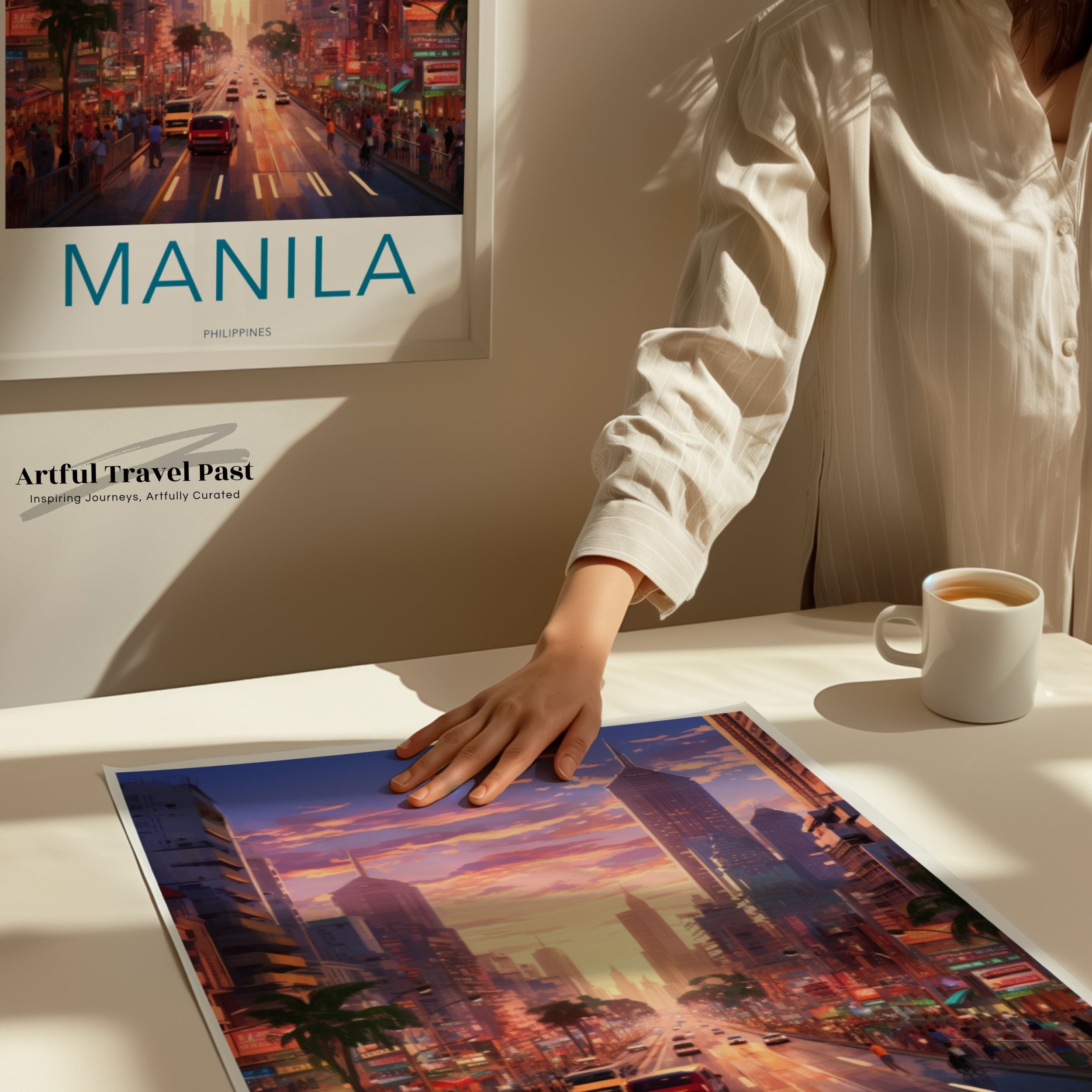 Manila Cityscape Art Print, Vibrant Sunset Skyline, Urban Philippines Wall Decor, Modern City Architecture, Colorful Street Scene